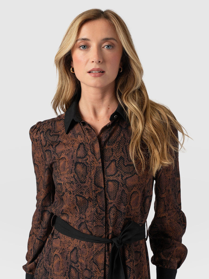 Jacqueline Shirt Dress Brown Snake - Women's Dresses | Saint + Sofia® UK