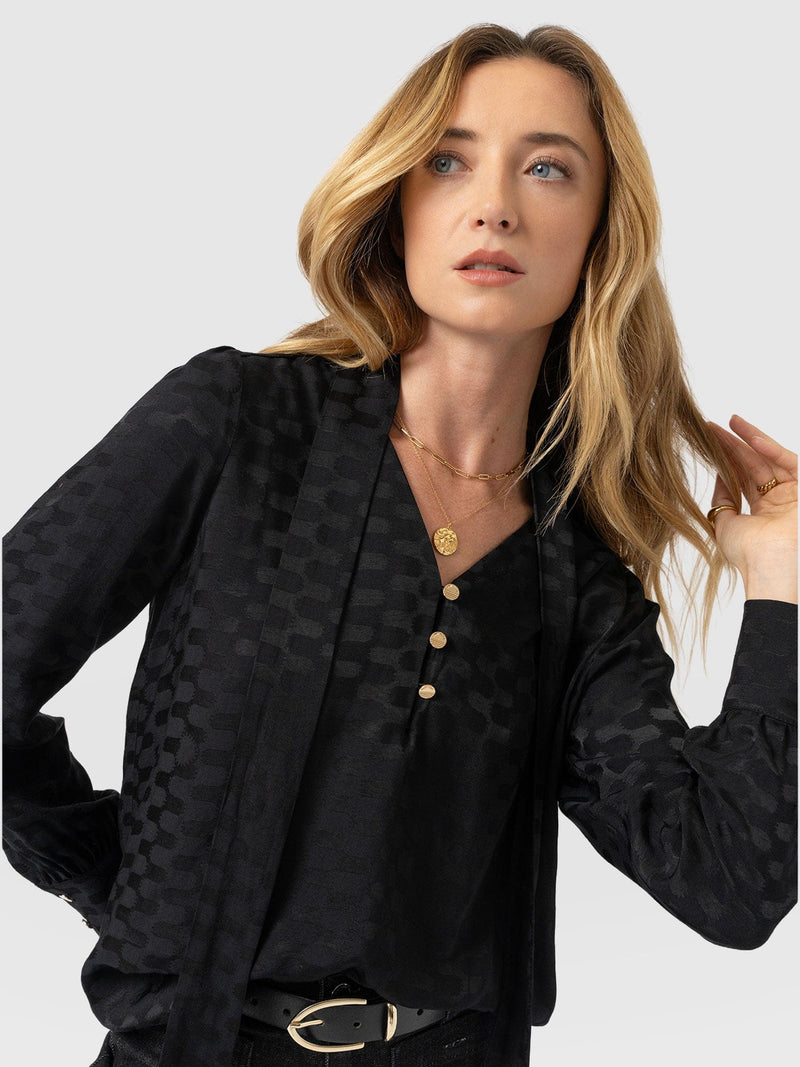 Joselyn V Neck Blouse - Black Jacquard - Women's Blouses | Saint + Sofia® UK