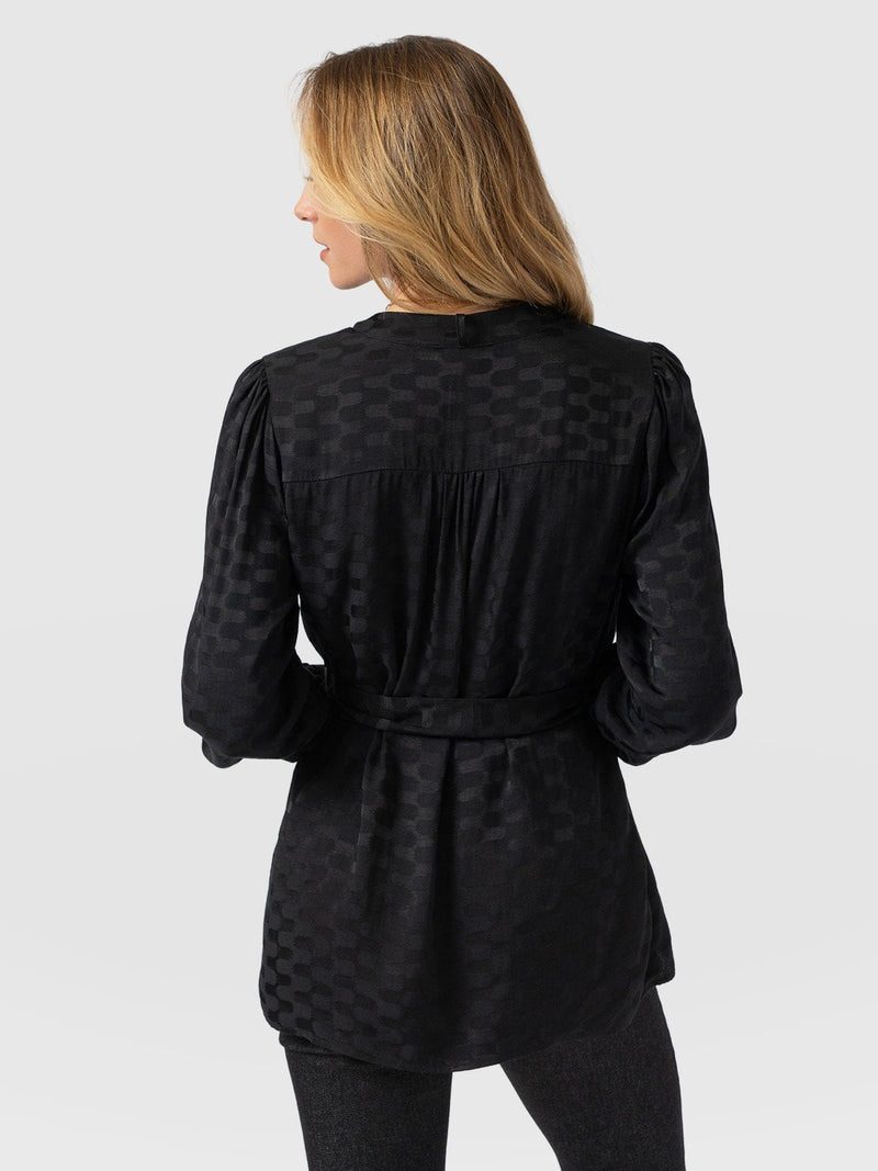Joselyn V Neck Blouse - Black Jacquard - Women's Blouses | Saint + Sofia® UK