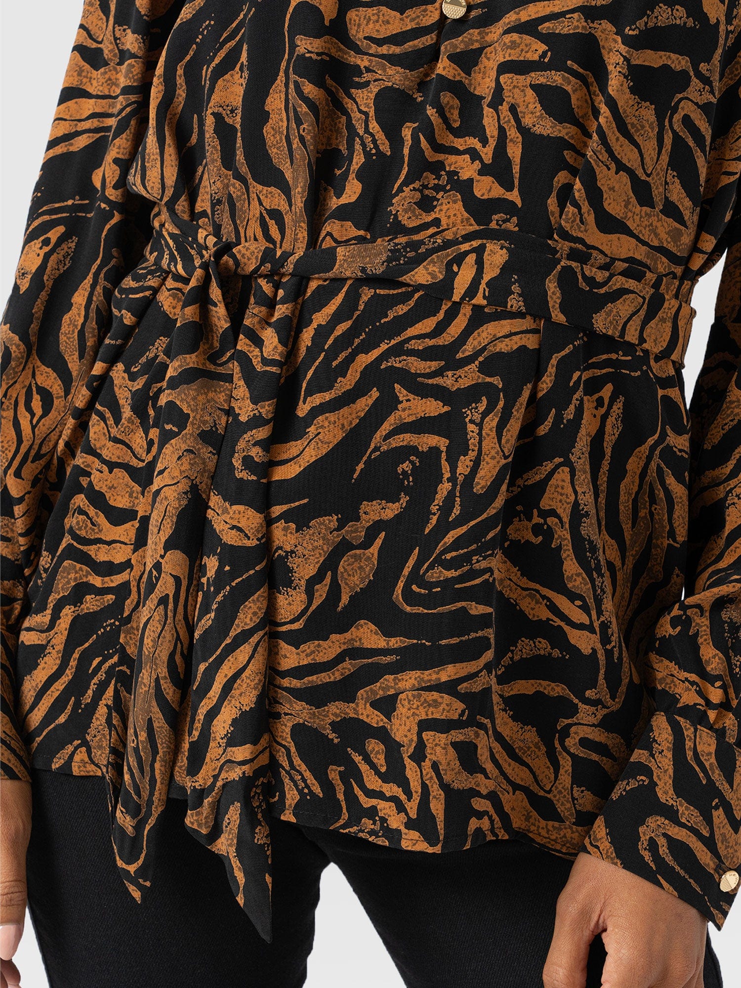 Joselyn V Neck Blouse - Brown Zebra - Women's Blouses | Saint + Sofia® UK