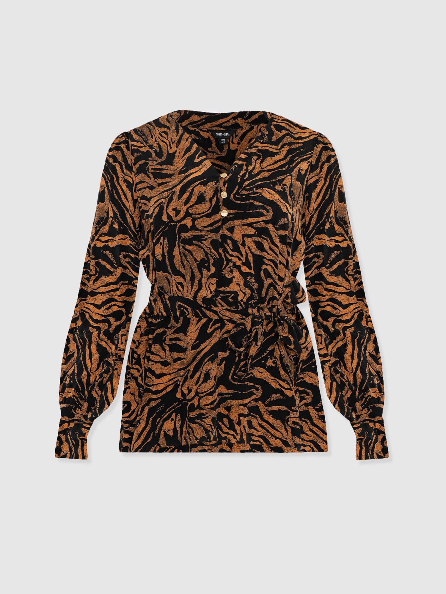 Joselyn V Neck Blouse - Brown Zebra - Women's Blouses | Saint + Sofia® UK