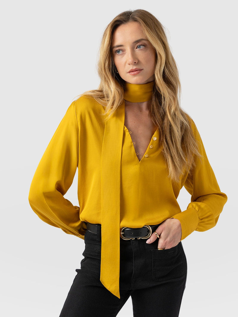Joselyn V Neck Blouse - Golden Yellow - Women's Blouses | Saint + Sofia® UK