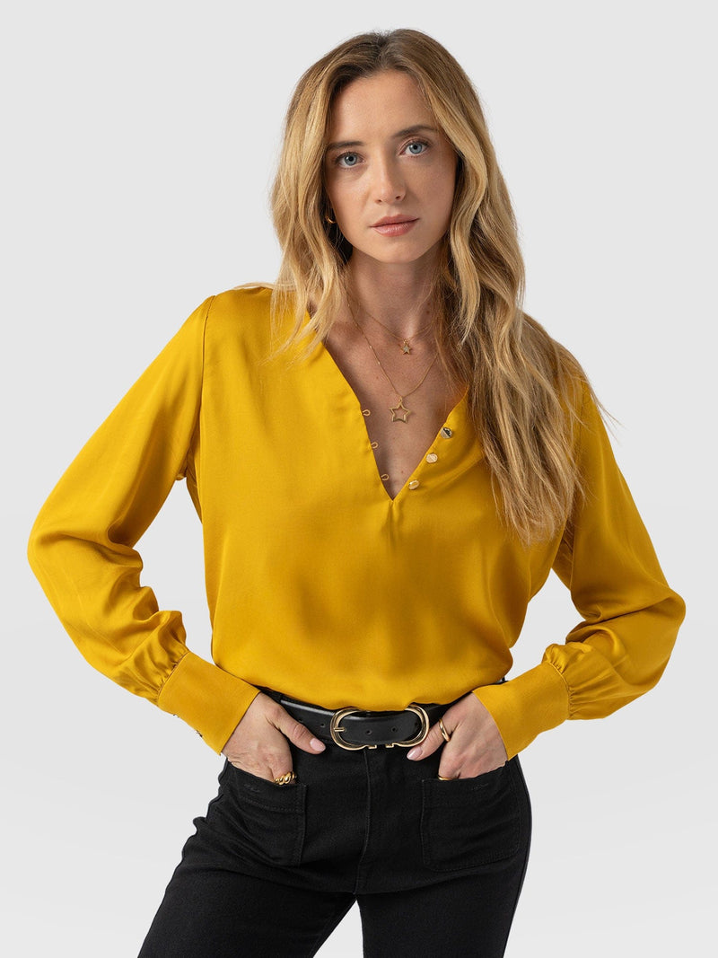 Joselyn V Neck Blouse - Golden Yellow - Women's Blouses | Saint + Sofia® UK