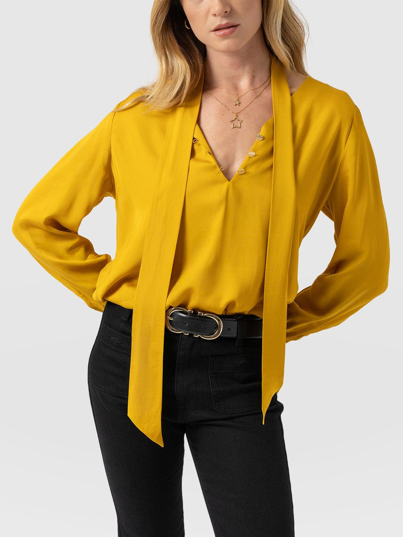 Joselyn V Neck Blouse - Golden Yellow - Women's Blouses | Saint + Sofia® UK