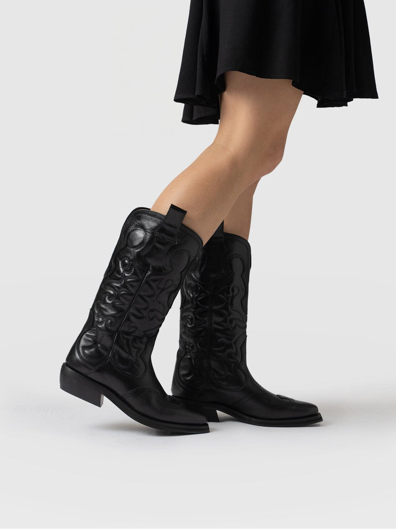 Kansas Western Boot Black - Women's Leather Boots | Saint + Sofia® UK