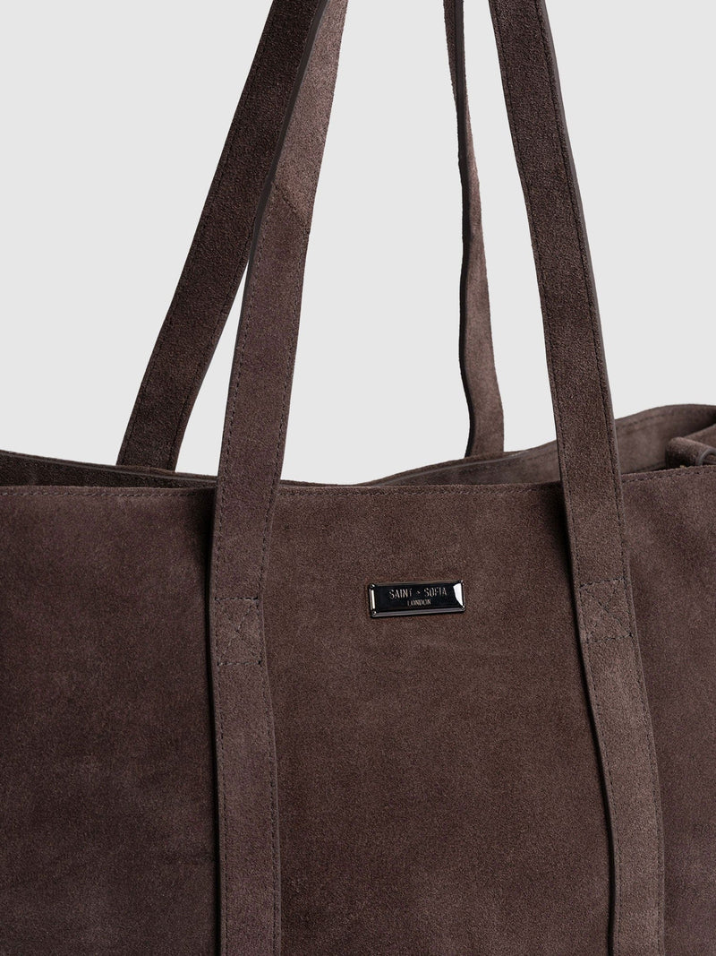 Kara Shopper Bag Brown Suede - Women's Bags | Saint + Sofia® UK