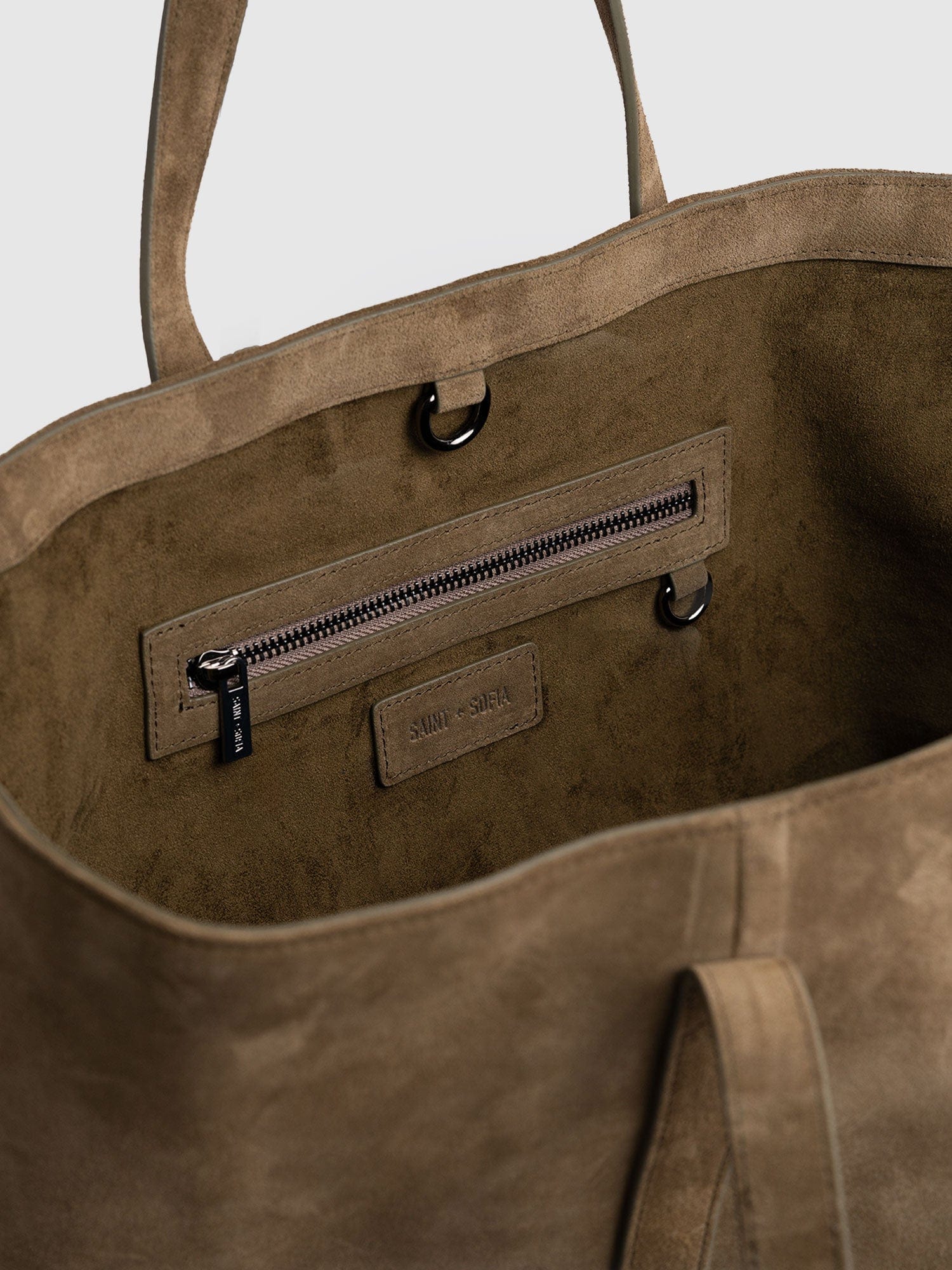 Kara Shopper Bag Khaki Suede - Women's Bags | Saint + Sofia® UK