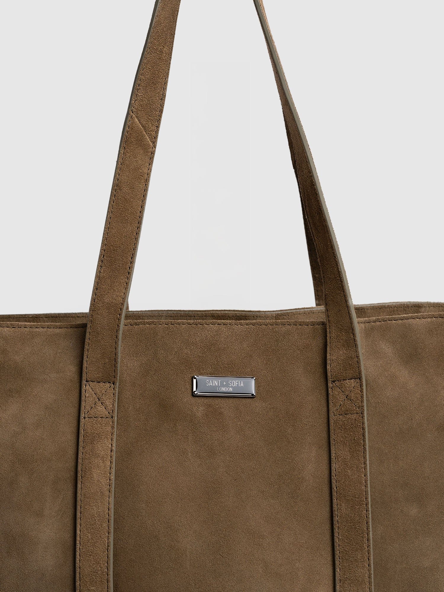Kara Shopper Bag Khaki Suede - Women's Bags | Saint + Sofia® UK