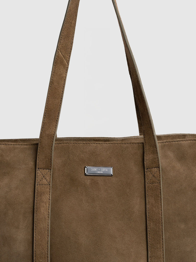 Kara Shopper Bag Khaki Suede - Women's Bags | Saint + Sofia® UK