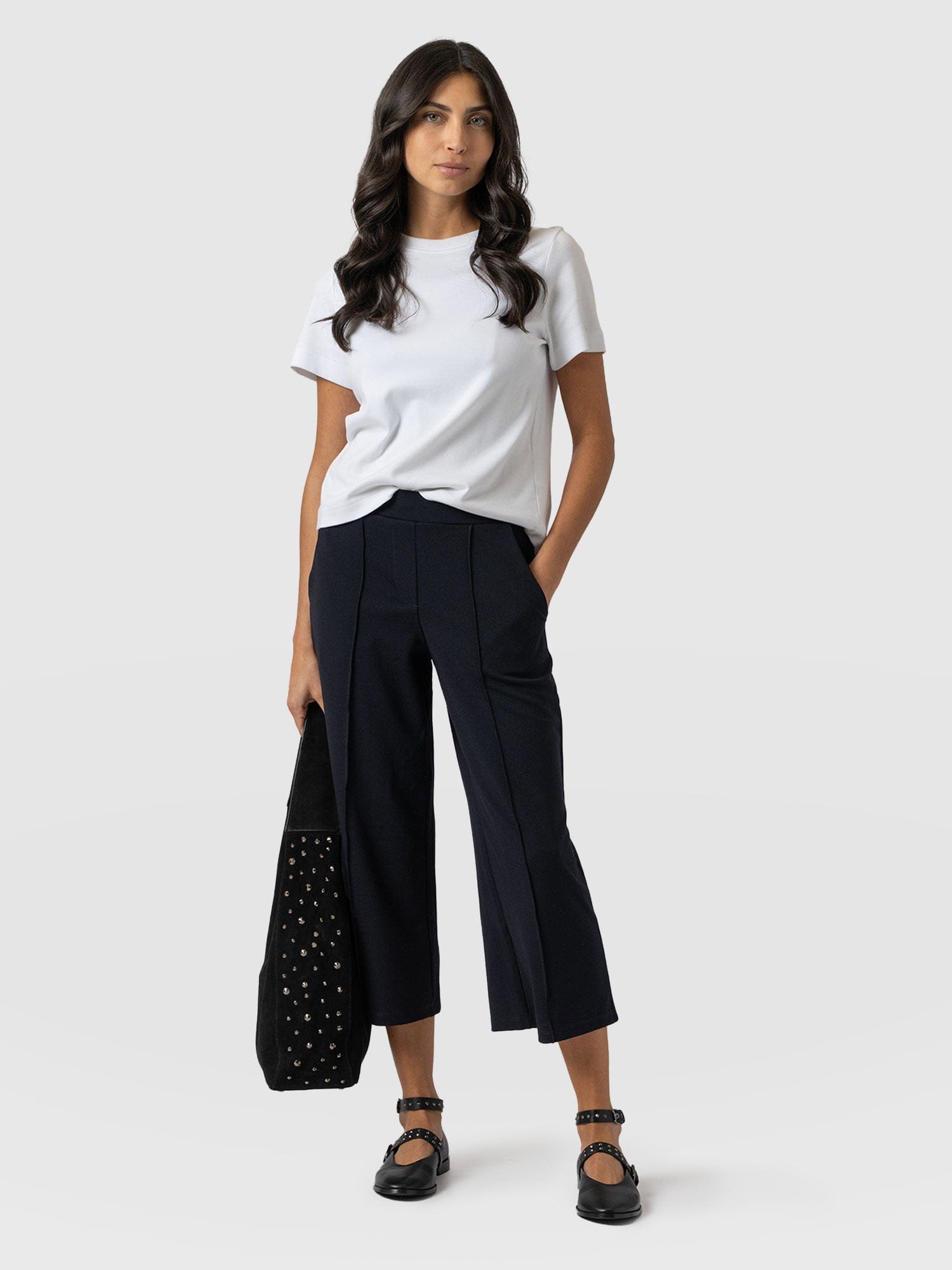 Keller Keller Crop Pant Navy - Women's Culottes | Saint + Sofia® UK