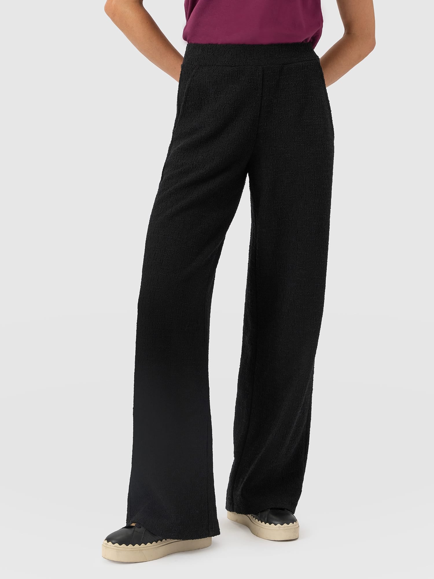 Keller Wide Leg Pant - Black Boucle - Women's Trousers | Saint and Sofia® UK