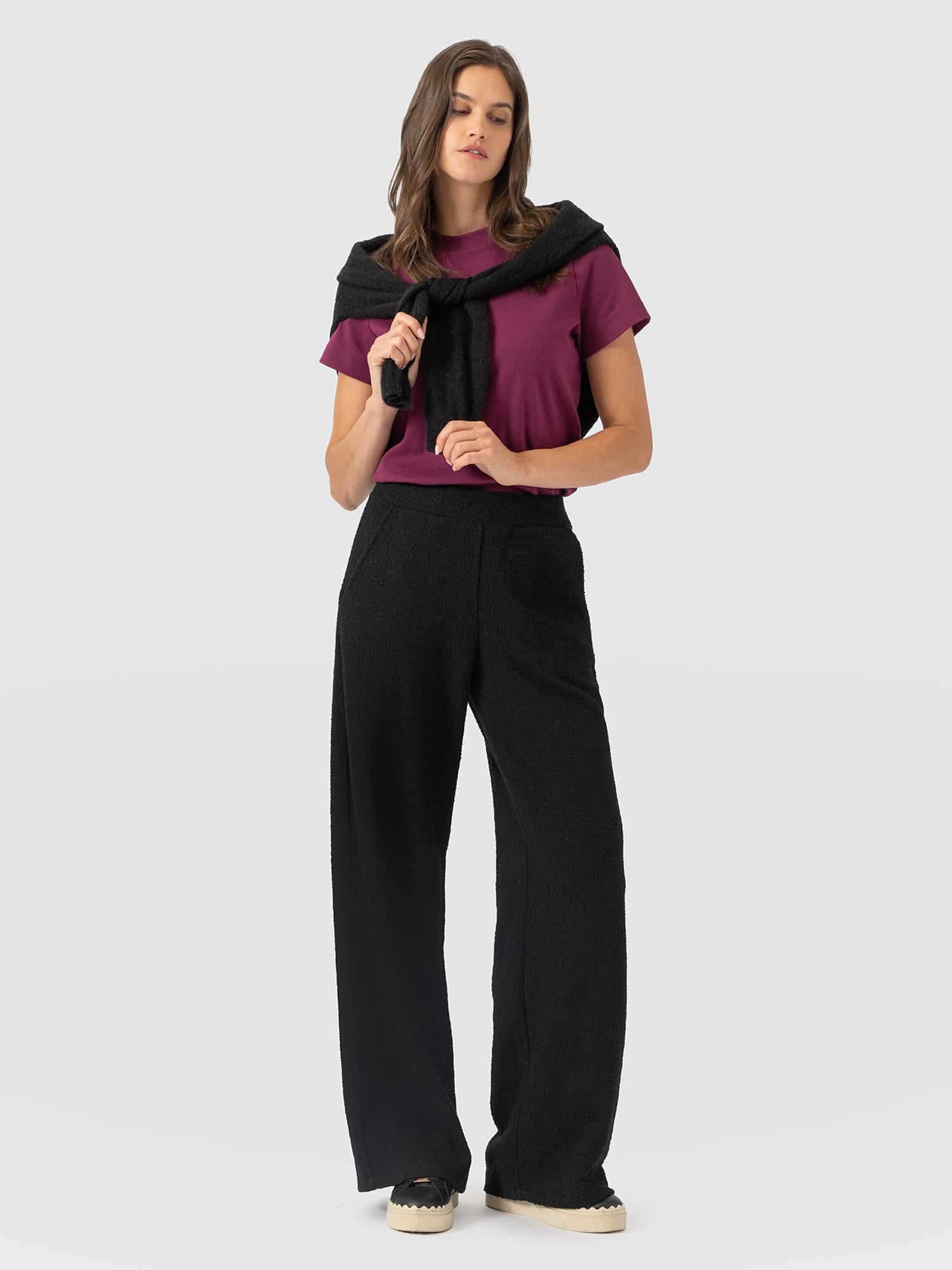 Keller Wide Leg Pant - Black Boucle - Women's Trousers | Saint and Sofia® UK