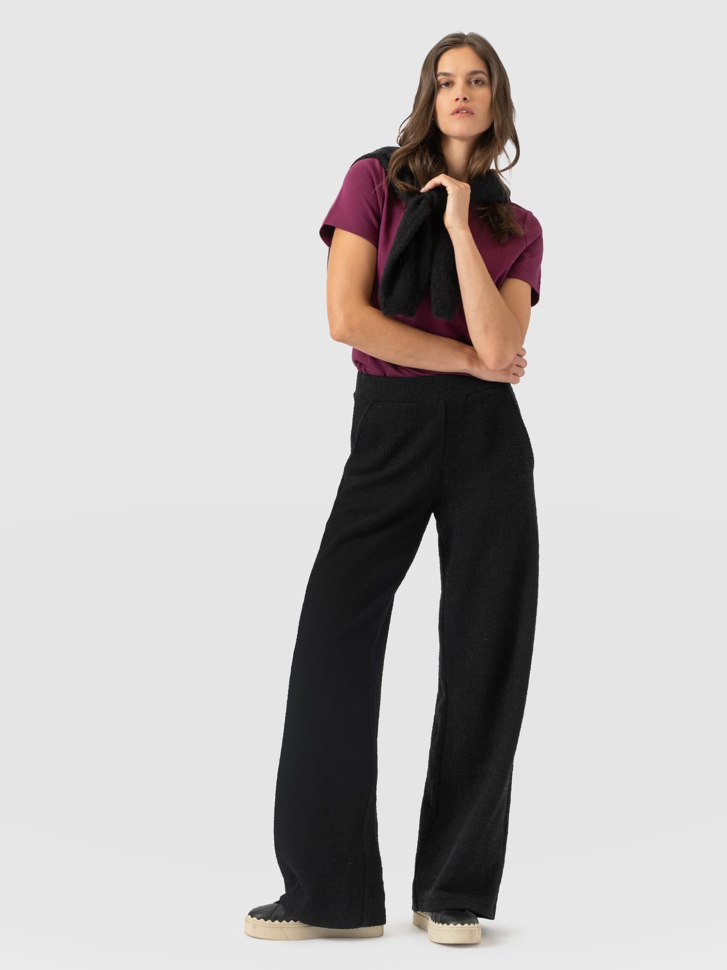 Keller Wide Leg Pant - Black Boucle - Women's Trousers | Saint and Sofia® UK