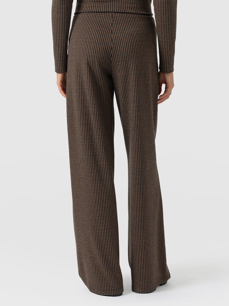 Keller Wide Leg Pant - Brown Mini Houndstooth - Women's Trousers | Saint + Sofia® UK