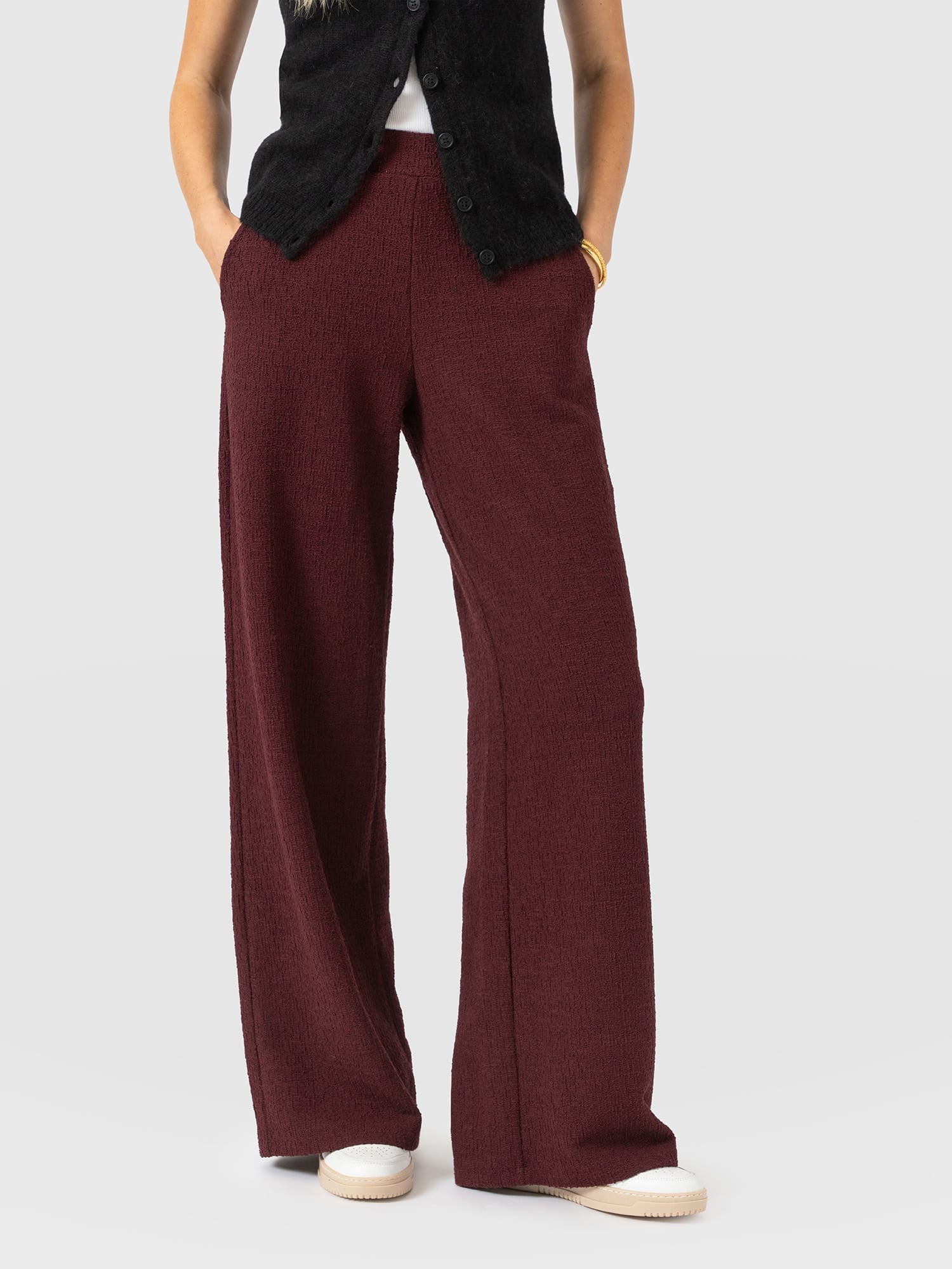Keller Wide Leg Pant - Burgundy Boucle