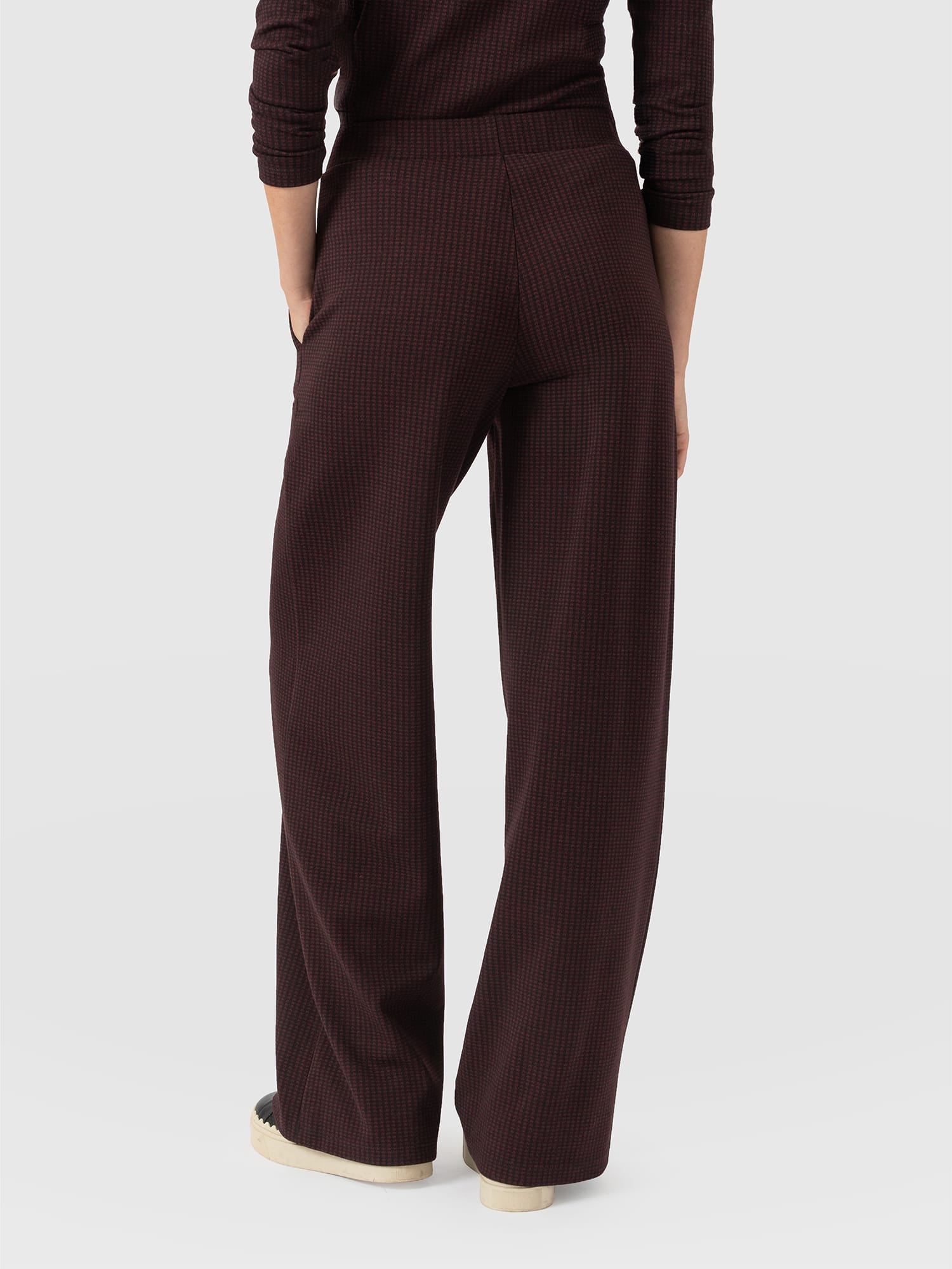 Keller Wide Leg Pant - Burgundy Boucle - Women's Trousers | Saint and Sofia® UK