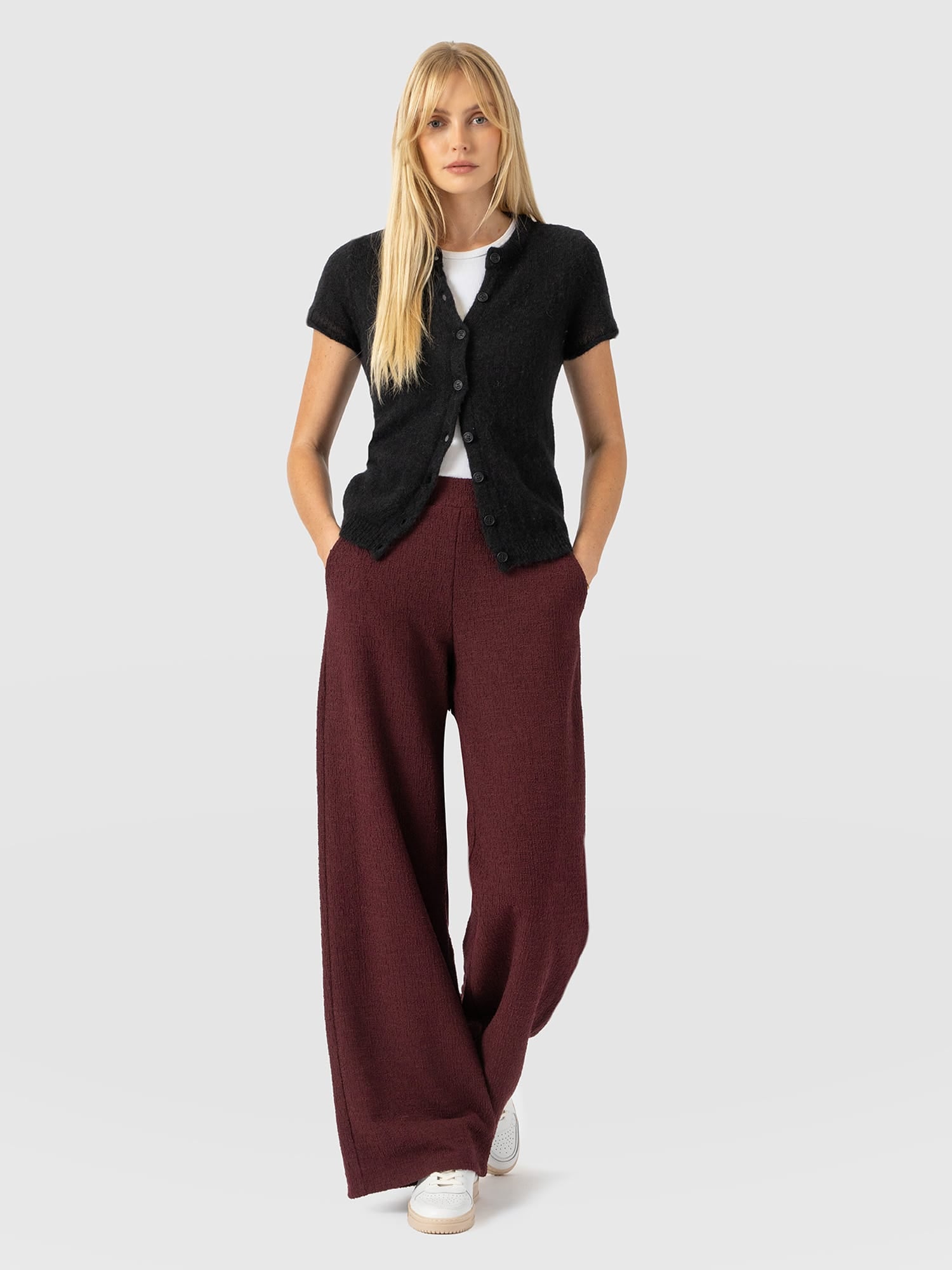Keller Wide Leg Pant - Burgundy Boucle