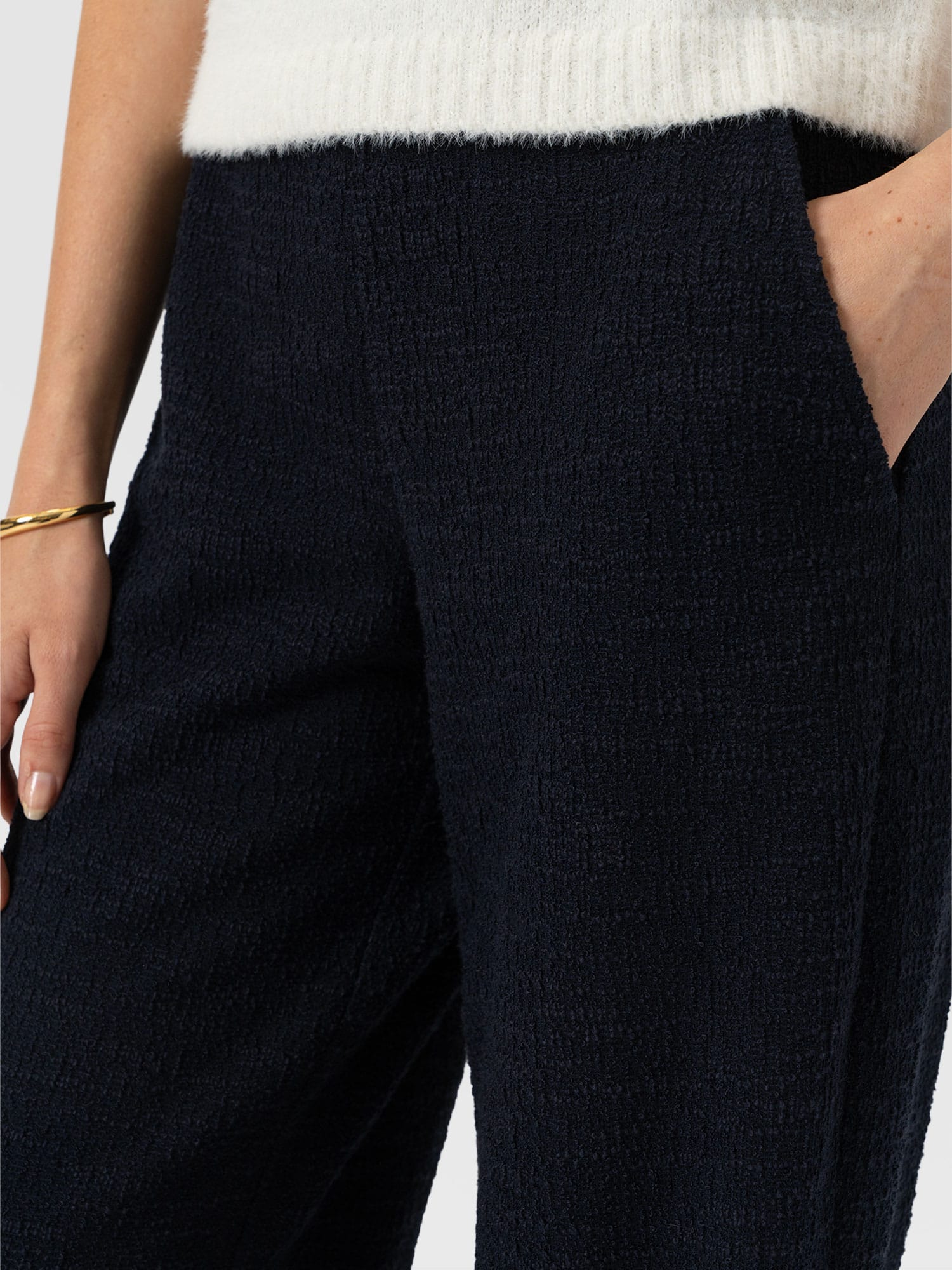 Keller Wide Leg Pant - Navy Boucle - Women's Trousers | Saint and Sofia® UK