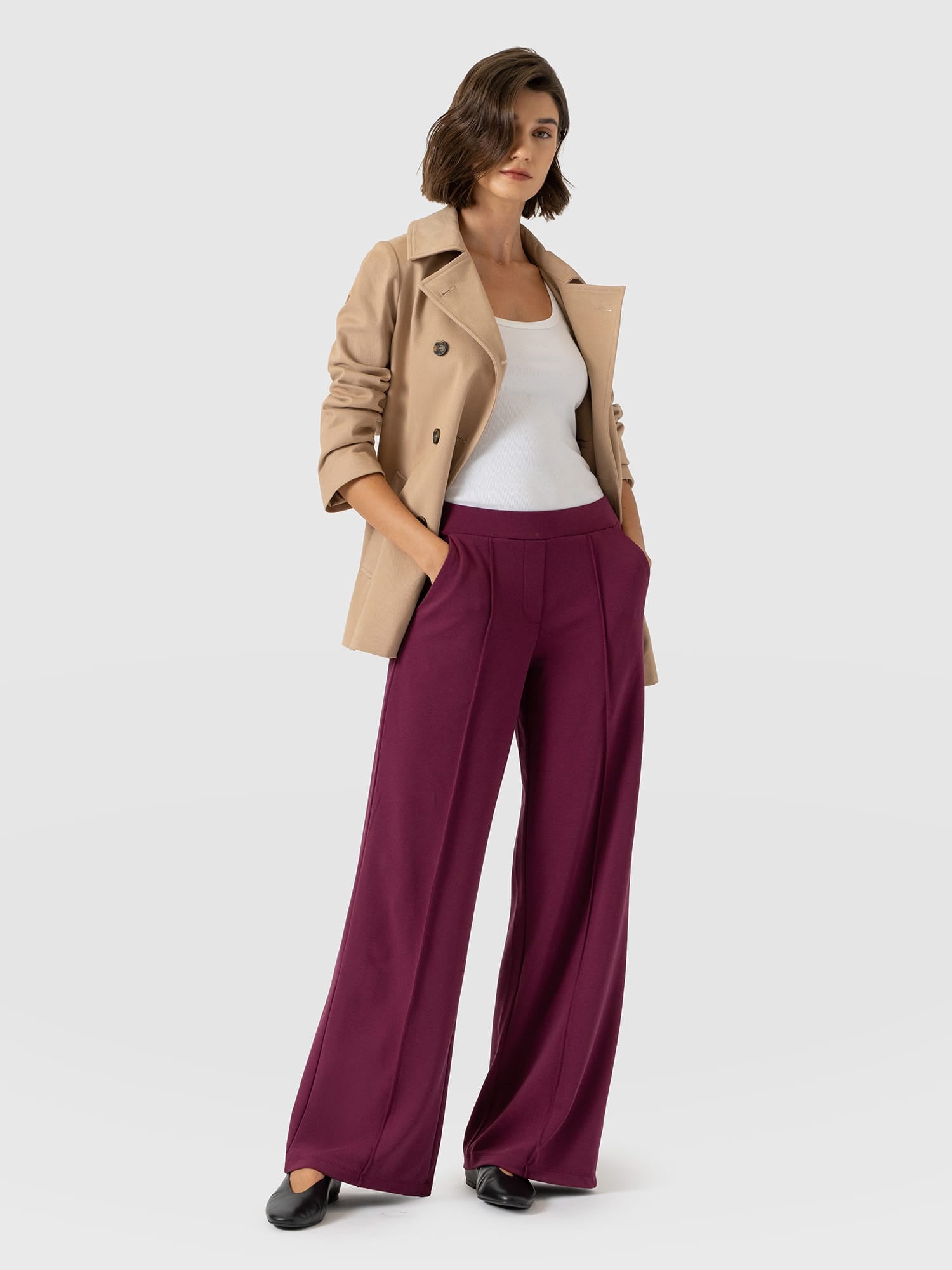Keller Wide Leg Pant - Plum - Women's Trousers | Saint and Sofia® UK