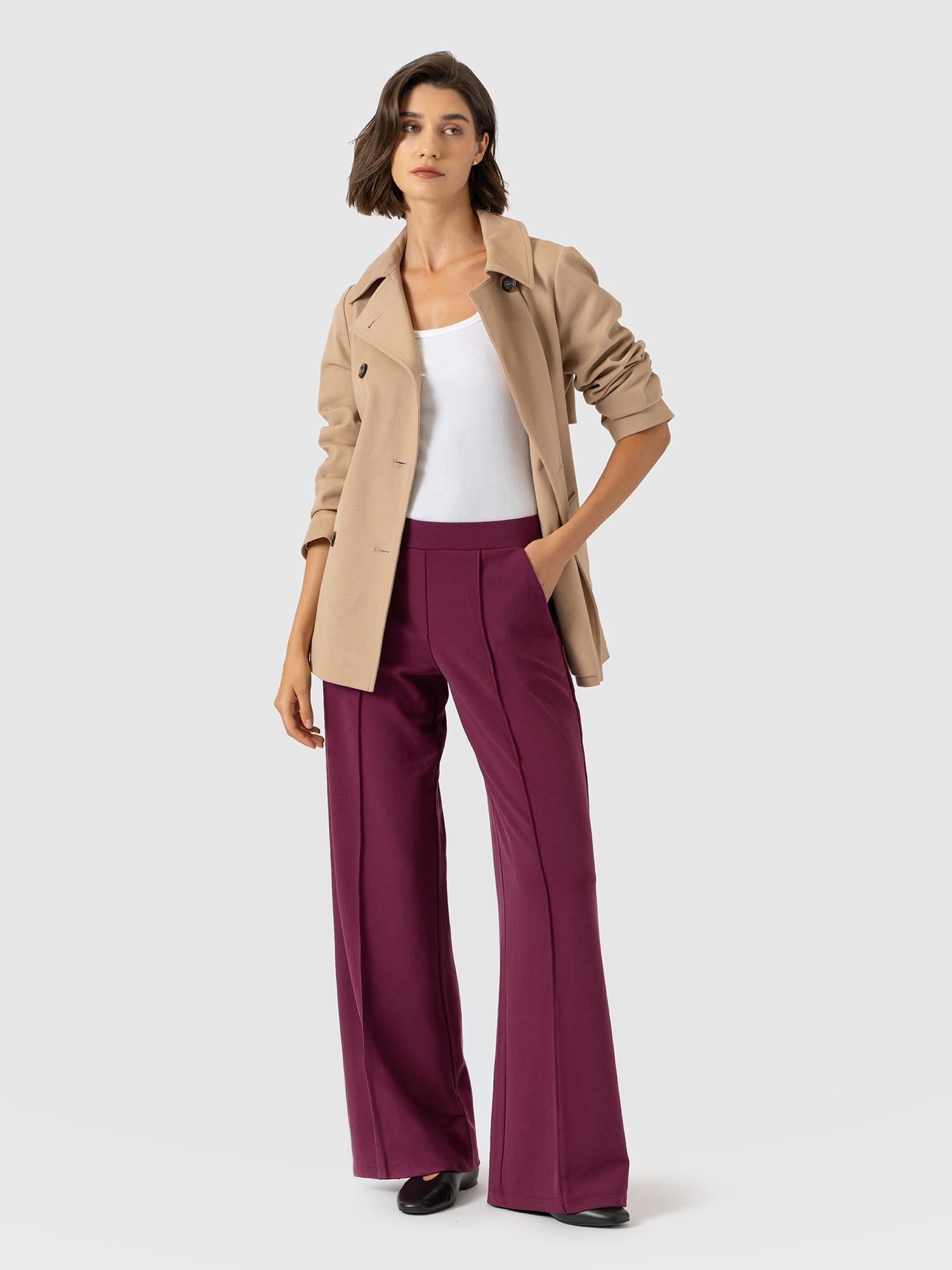 Keller Wide Leg Pant - Plum - Women's Trousers | Saint and Sofia® UK