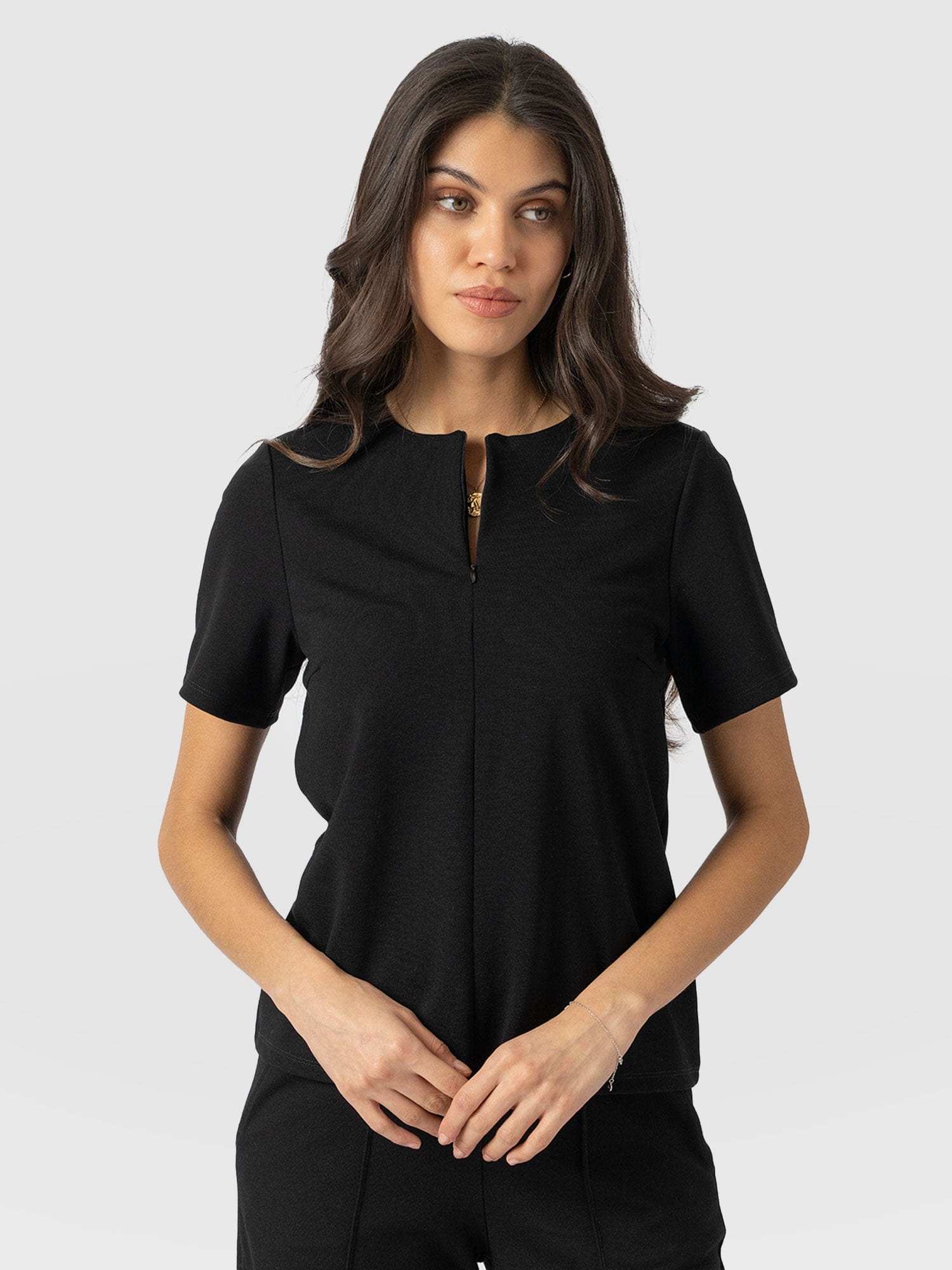 Keller Zip Up Tee Black - Women's T-Shirts | Saint + Sofia® UK