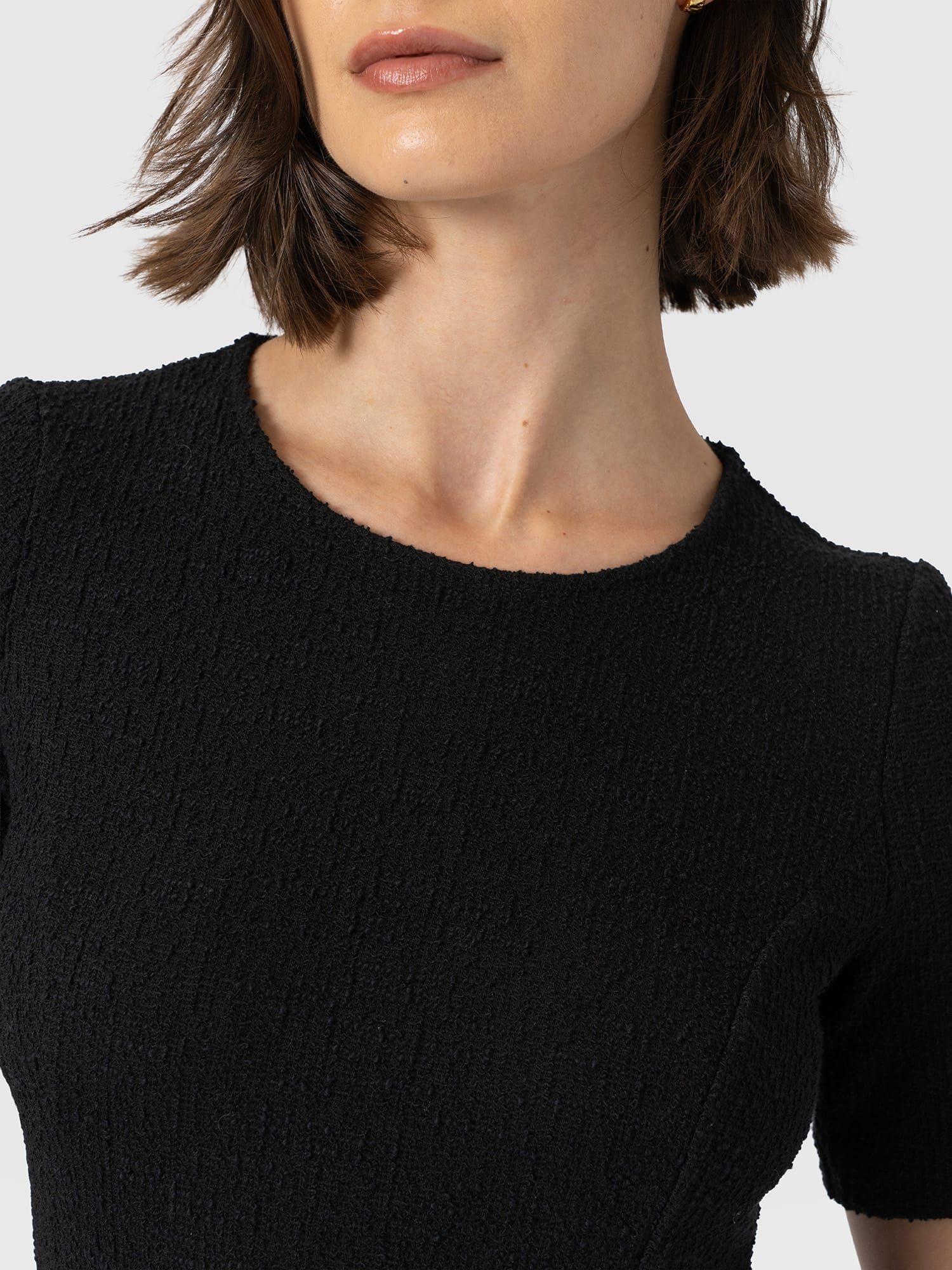 Lana Pleated Short Sleeve Dress - Black Boucle - Women's Dresses | Saint and Sofia® UK