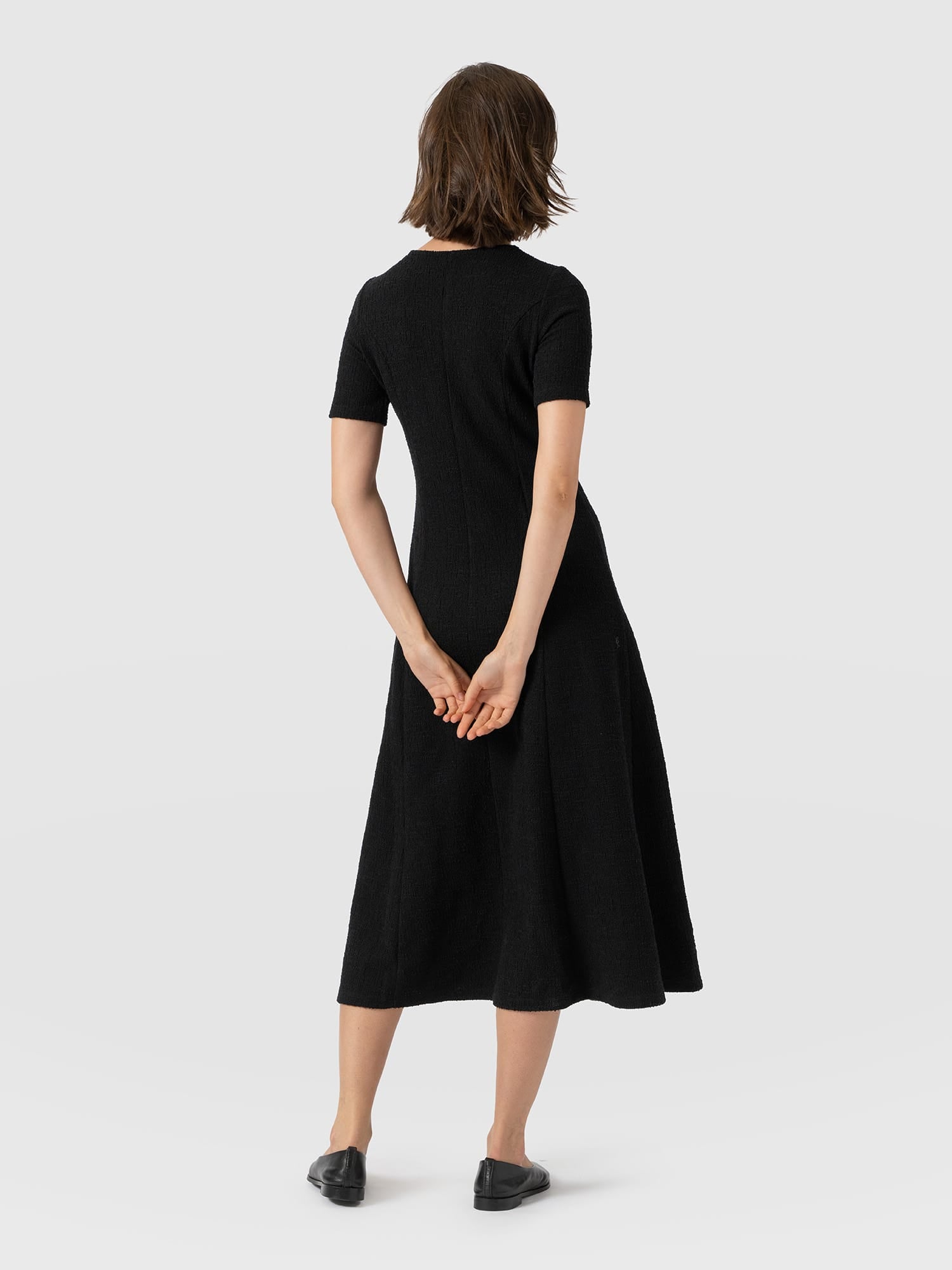 Lana Pleated Short Sleeve Dress - Black Boucle - Women's Dresses | Saint and Sofia® UK
