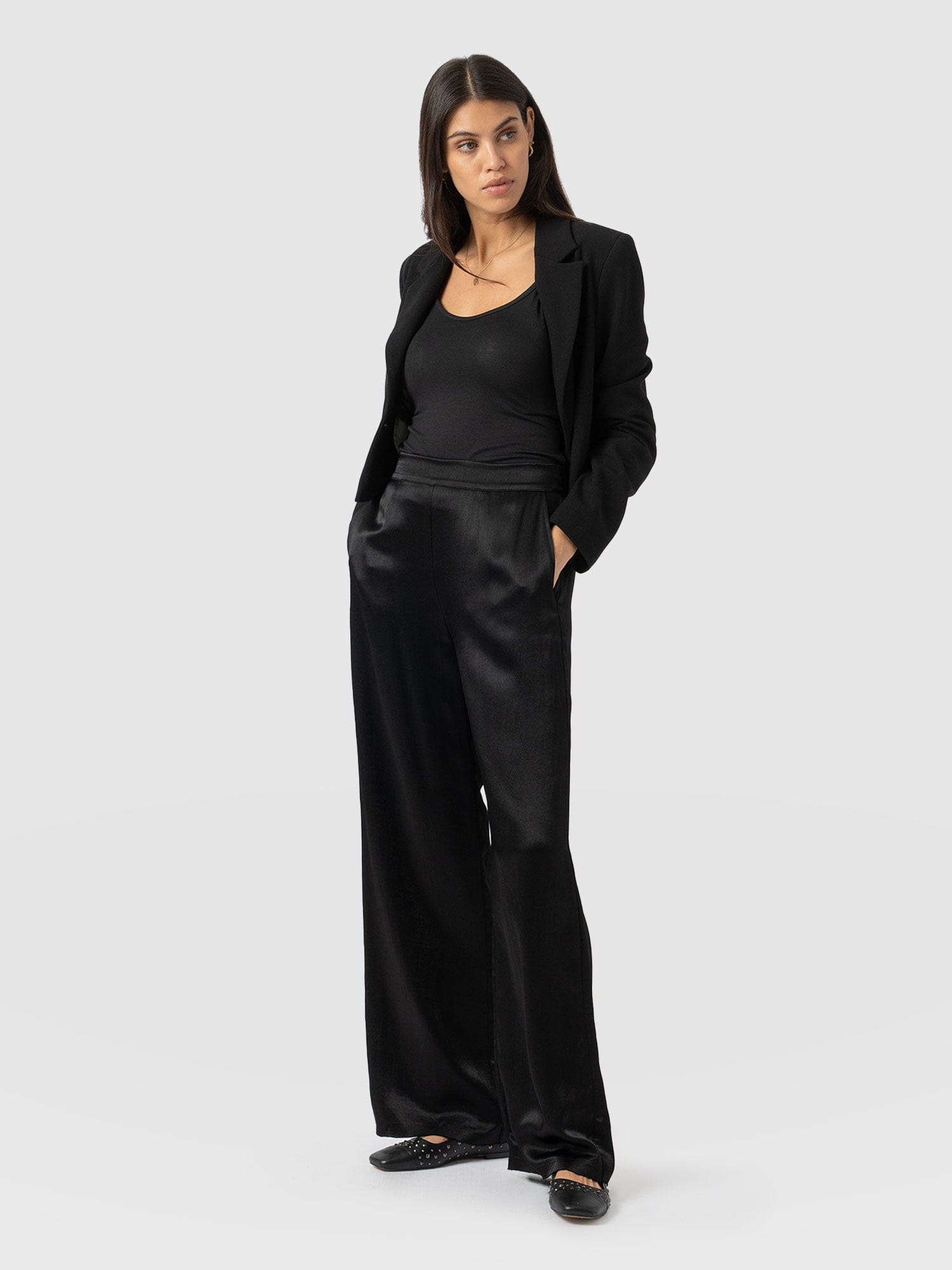 Langley Wide Leg Pant Black - Women's Trousers | Saint + Sofia® UK