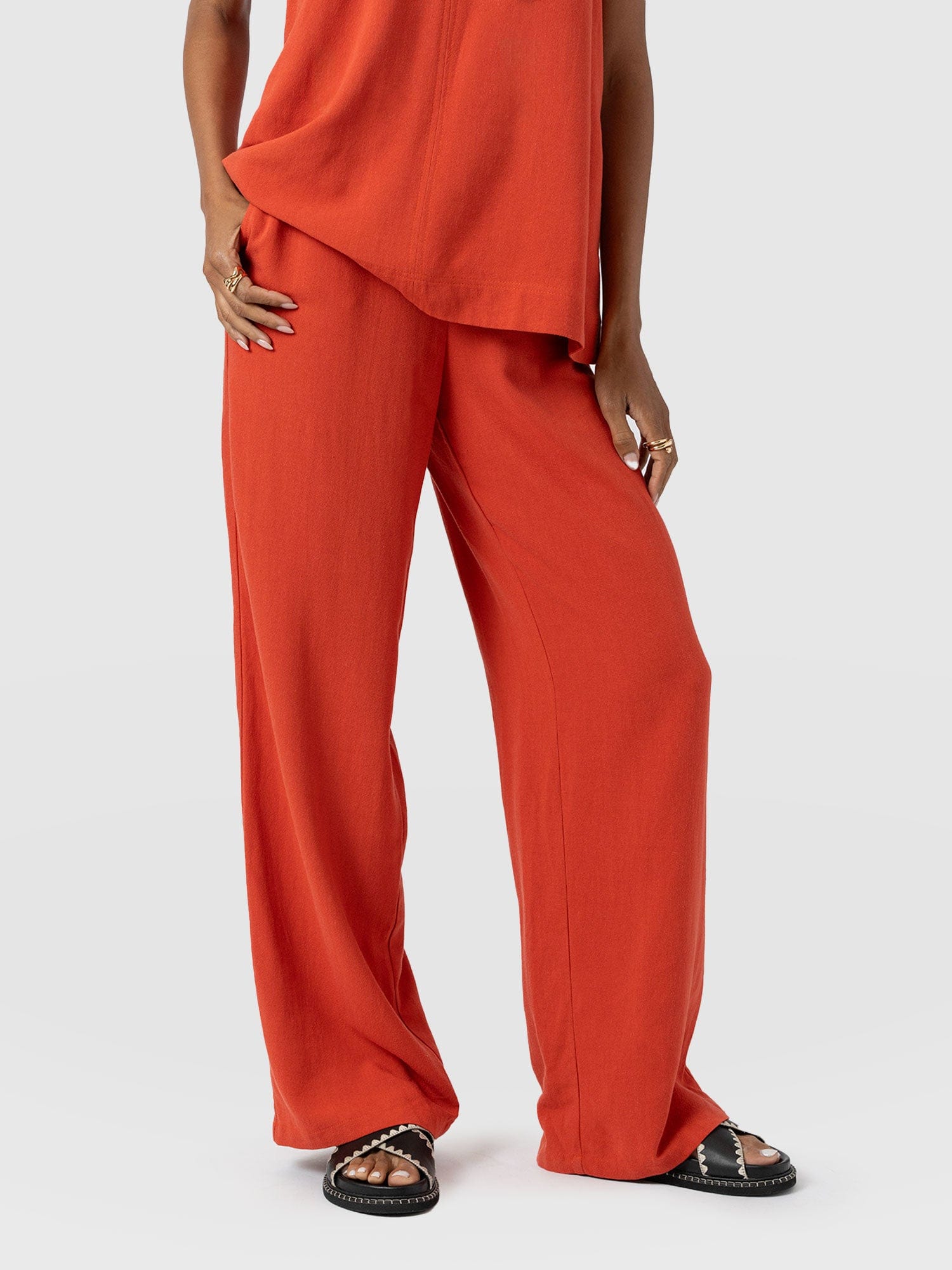 Corinne Wide Leg Linen Pant - Burnt Orange - Women's Trousers | Saint + Sofia® UK