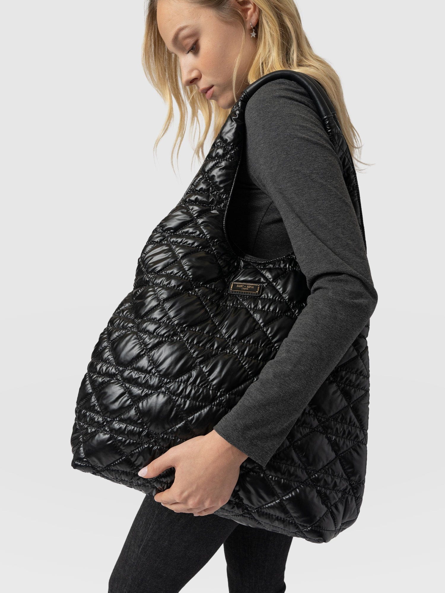 Large Stella Quilted Shoulder Tote Bag Black - Women's Bags | Saint and Sofia® UK