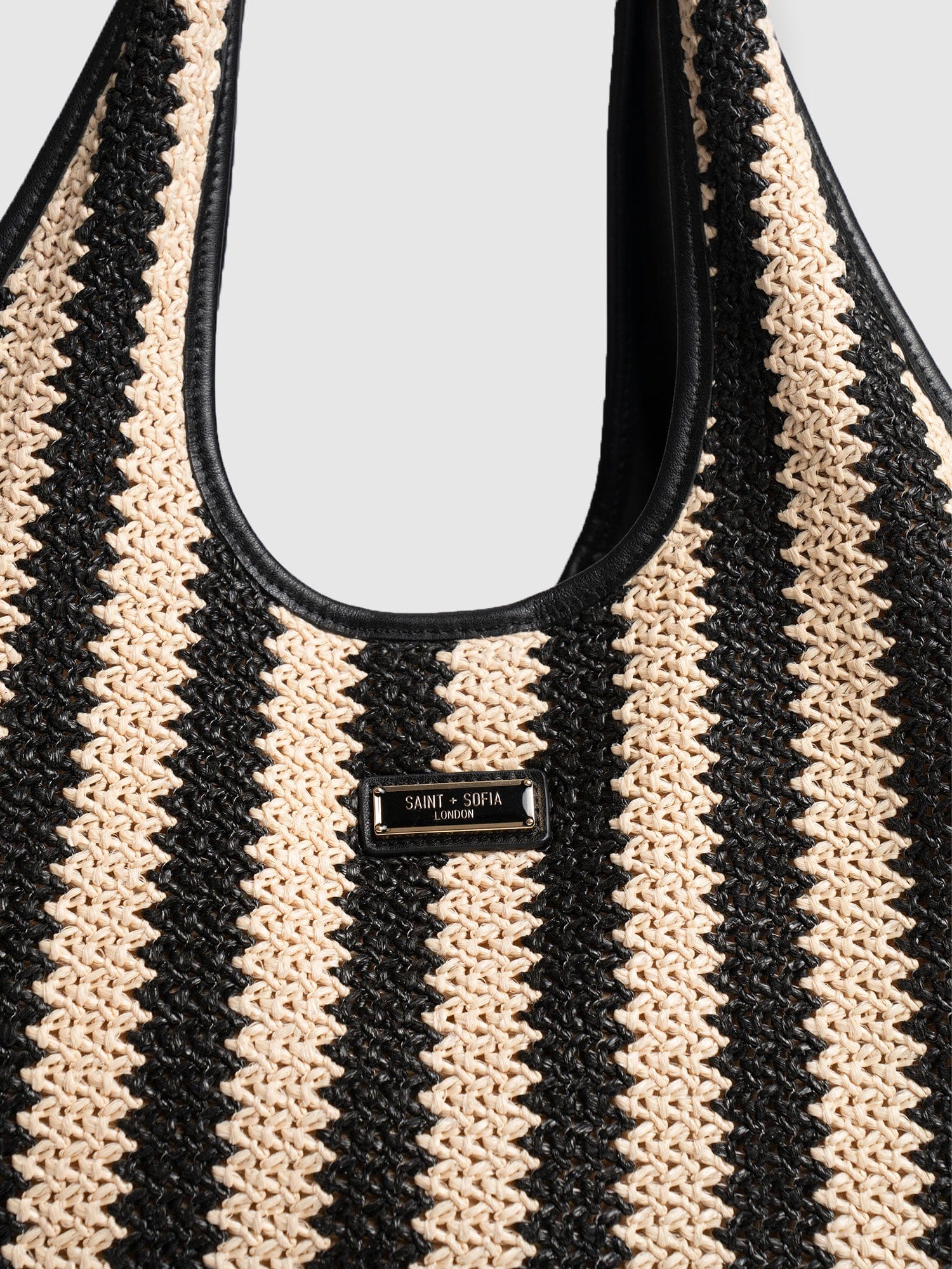 Large Stella Shoulder Tote Bag - Beige/Black Raffia - Women's Handbags | Saint + Sofia® UK