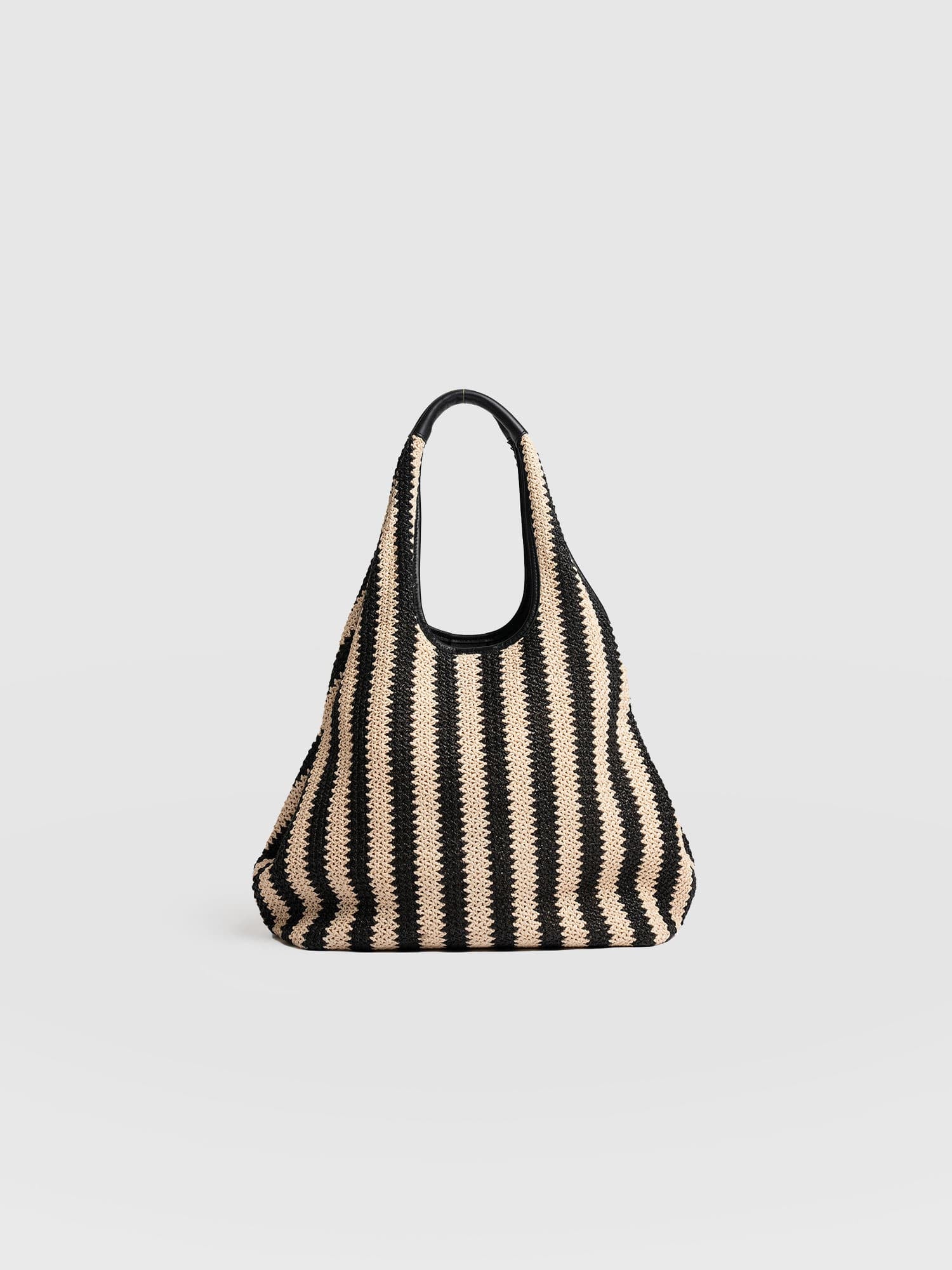 Large Stella Shoulder Tote Bag - Beige/Black Raffia