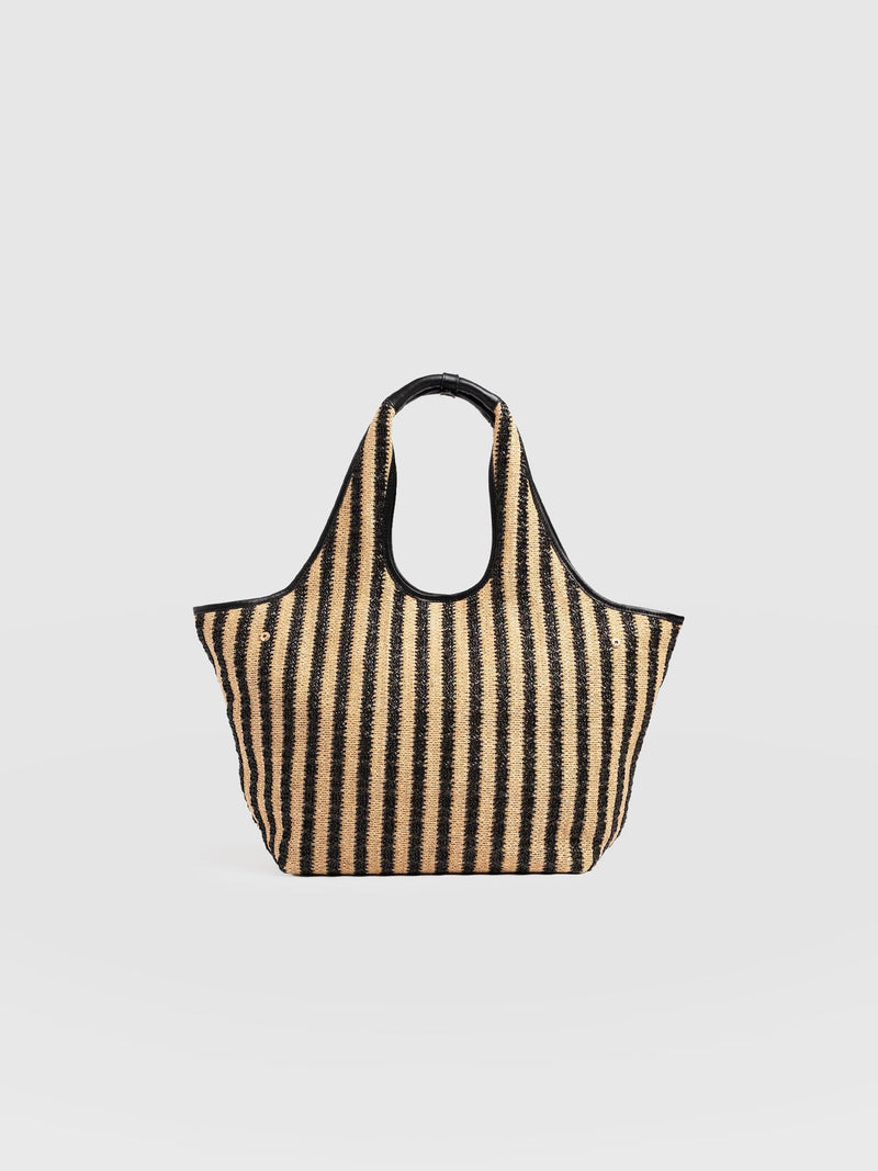 Large Stella Shoulder Tote Bag - Black Raffia - Women's Handbags | Saint + Sofia® UK