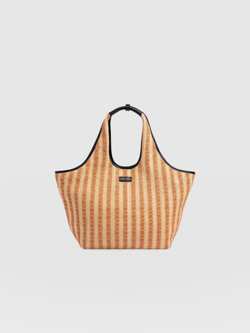Large Stella Shoulder Tote Bag - Orange Raffia