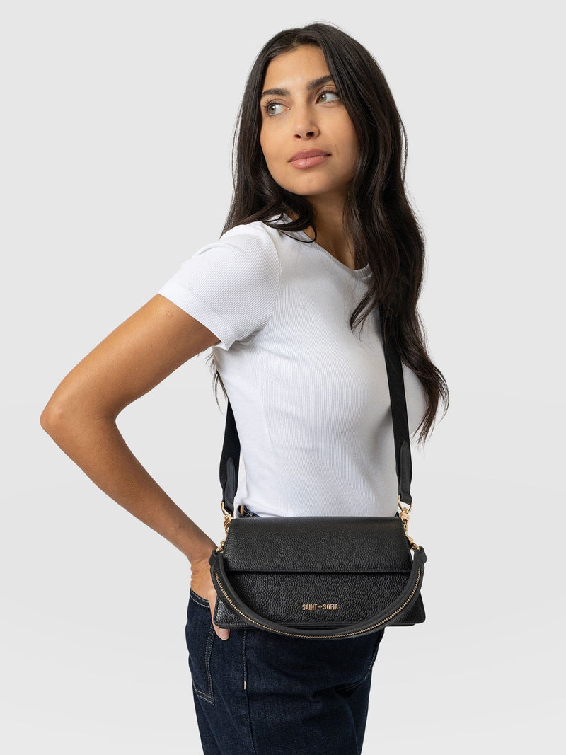 Lennox Half Flap Bag - Black - Women's Handbags | Saint + Sofia® UK