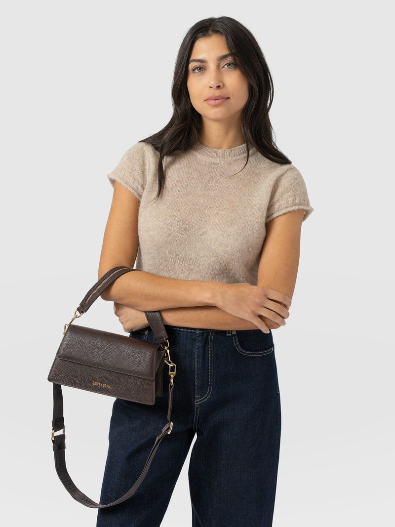 Lennox Half Flap Bag - Chocolate - Women's Handbags | Saint + Sofia® UK