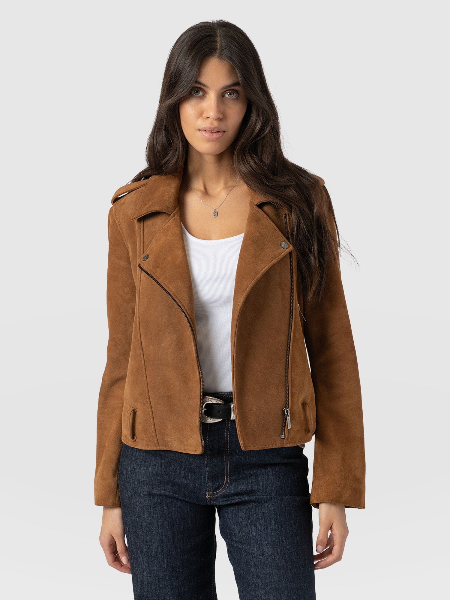 Luther Suede Jacket - Camel - Women's Leather Jacket | Saint + Sofia® UK