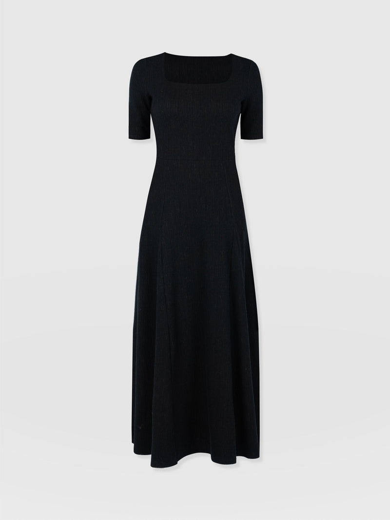 Mabel Short Sleeve Dress - Black Textured