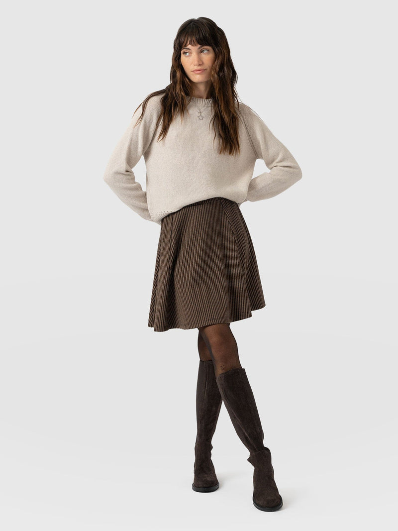 Macie Mini Skirt - Brown Mini Houndstooth - Women's Shorts | Saint + Sofia® UK