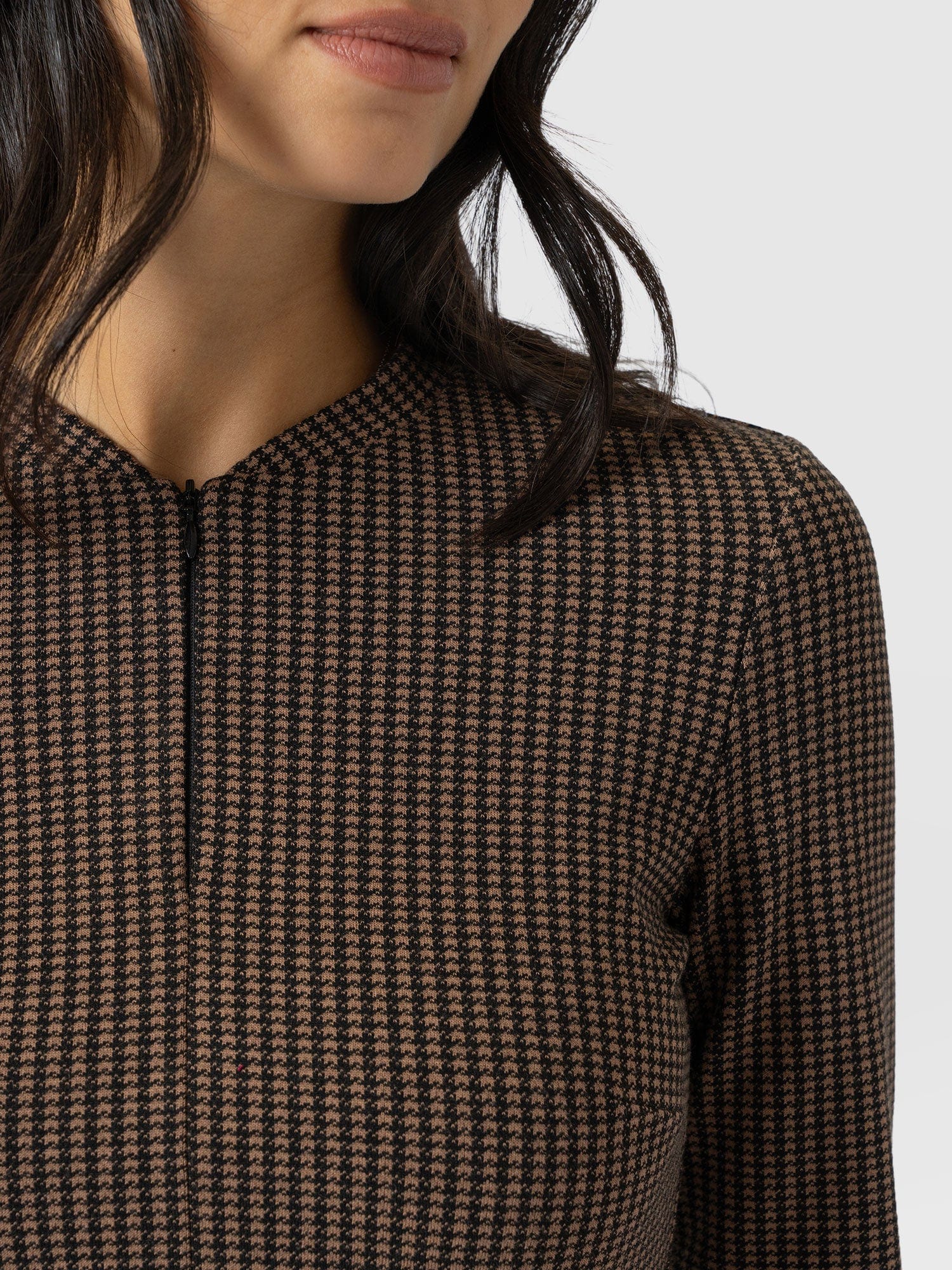 Macie Zip Up Dress - Brown Mini Houndstooth - Women's Dresses | Saint + Sofia® UK