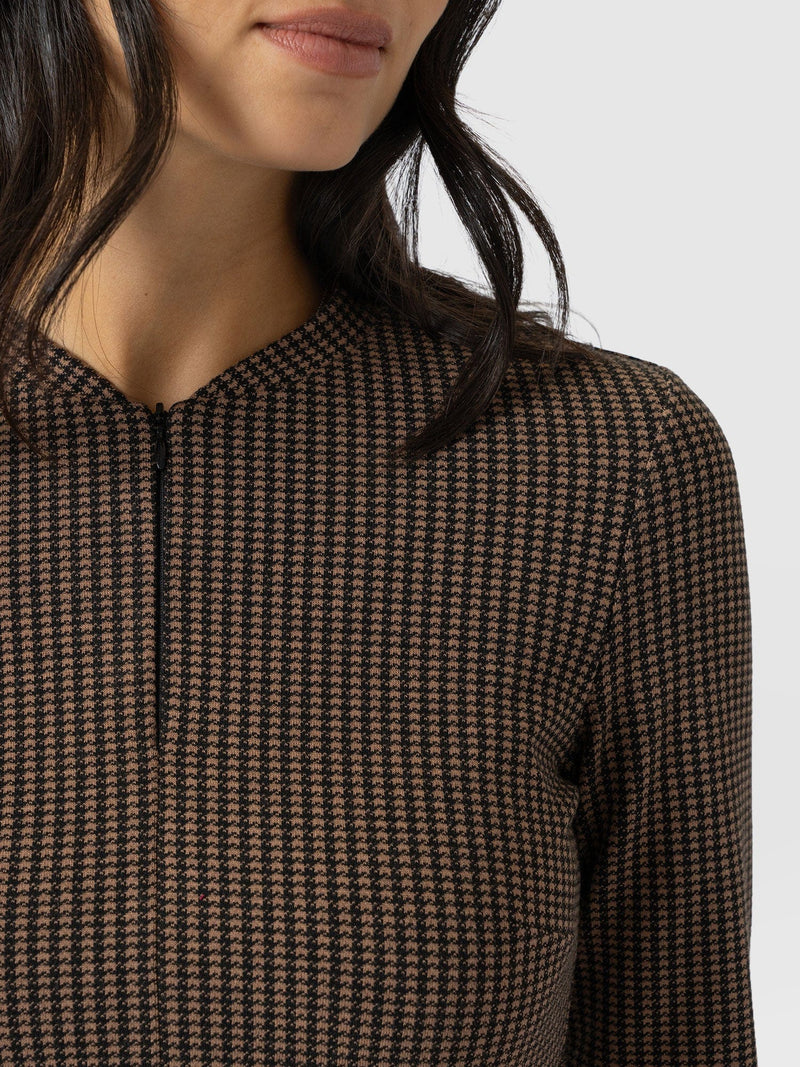 Macie Zip Up Dress - Brown Mini Houndstooth - Women's Dresses | Saint + Sofia® UK