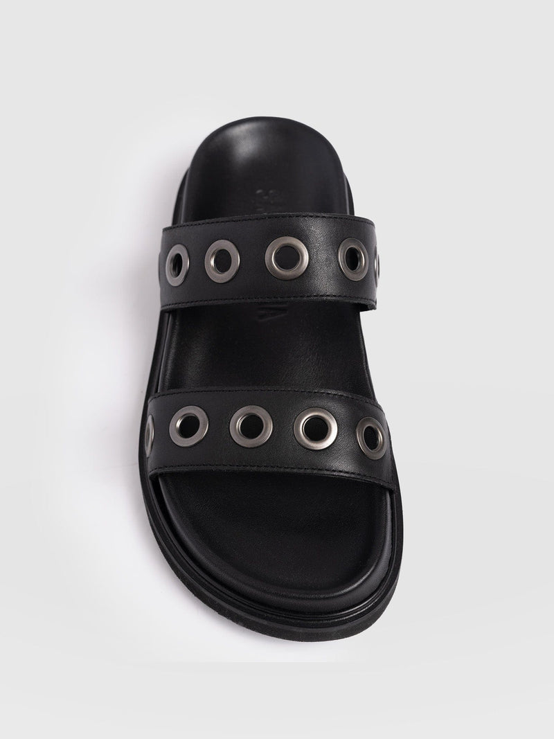 Madison Eyelet Slides - Black - Women's Shoes | Saint and Sofia® UK