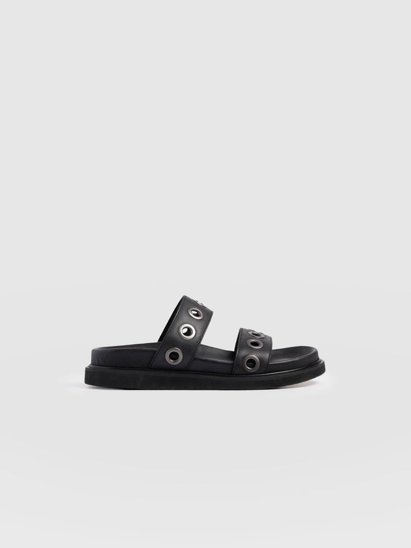 Madison Eyelet Slides - Black - Women's Shoes | Saint and Sofia® UK