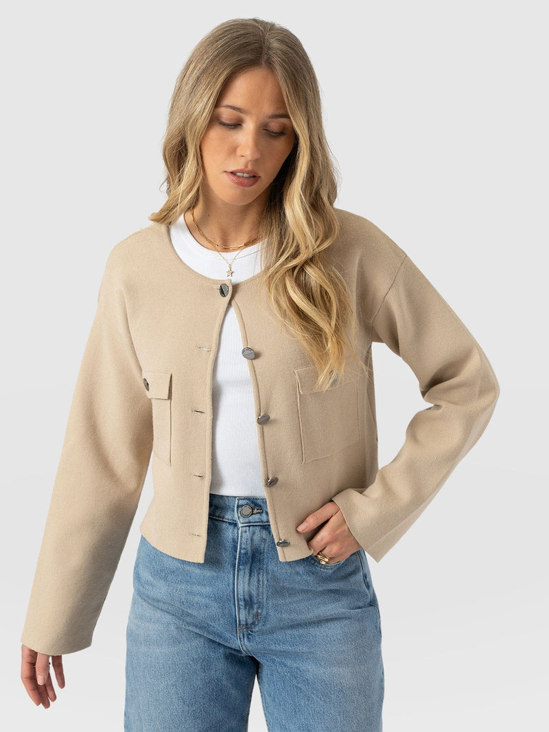 Maeva Knit Jacket Cream - Women's Wool Jacket | Saint and Sofia® UK