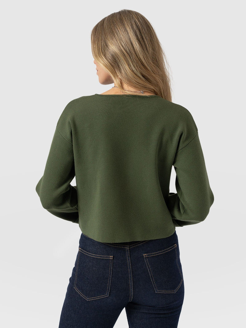 Maeva Knit Jacket - Khaki - Women's Knitwears | Saint + Sofia® UK