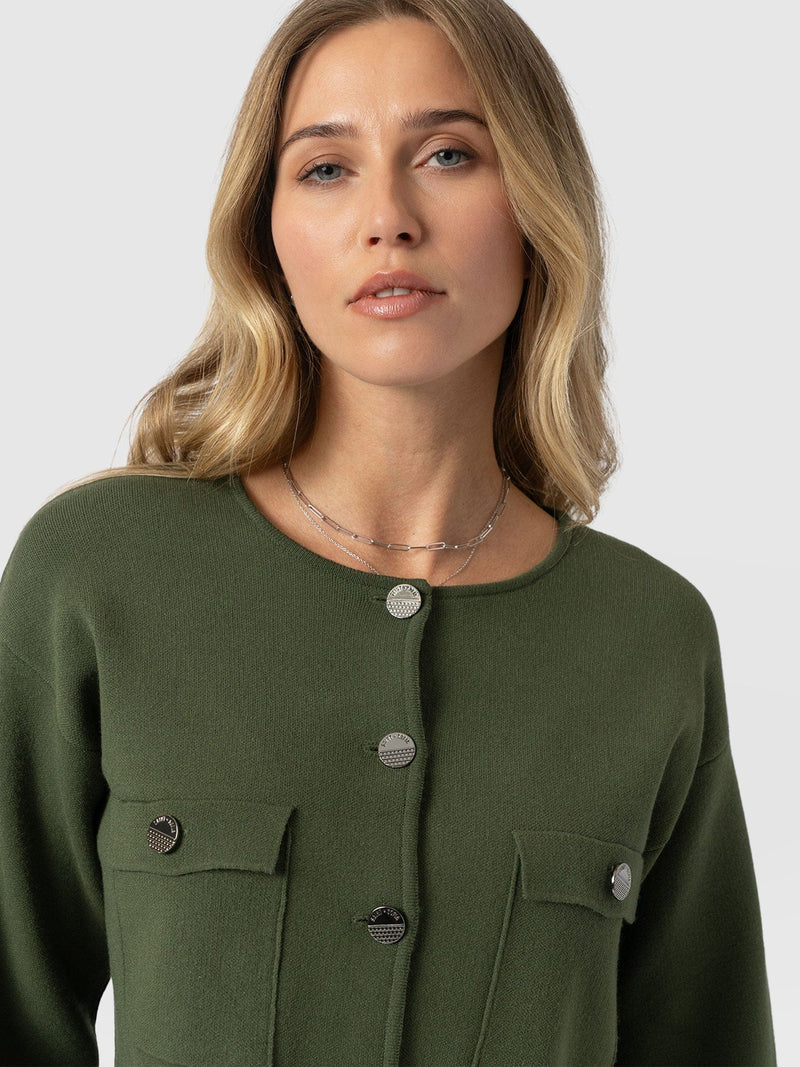 Maeva Knit Jacket - Khaki - Women's Knitwears | Saint + Sofia® UK