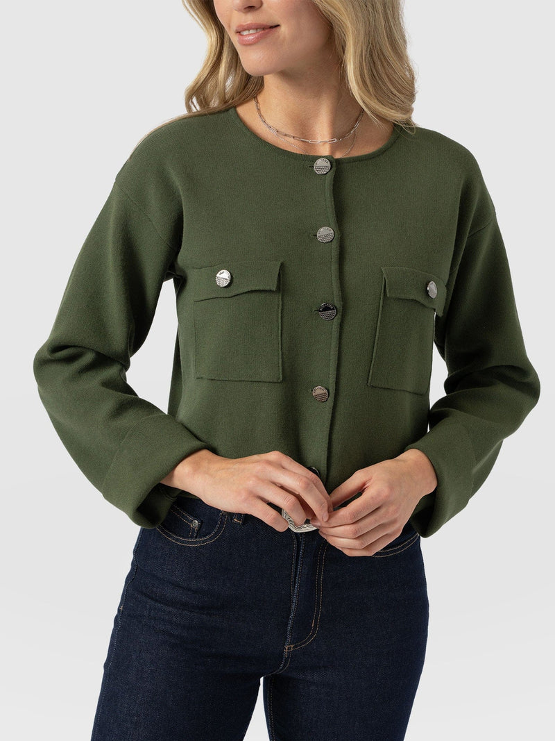 Maeva Knit Jacket - Khaki - Women's Knitwears | Saint + Sofia® UK