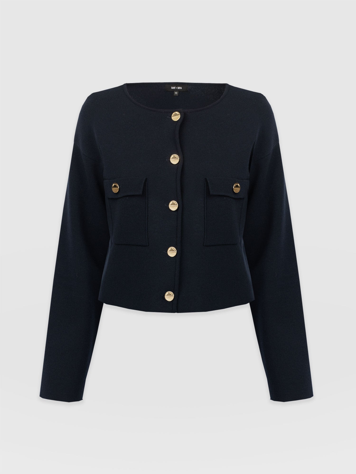 Maeva Knit Jacket Navy - Women's Jacket | Saint + Sofia® UK