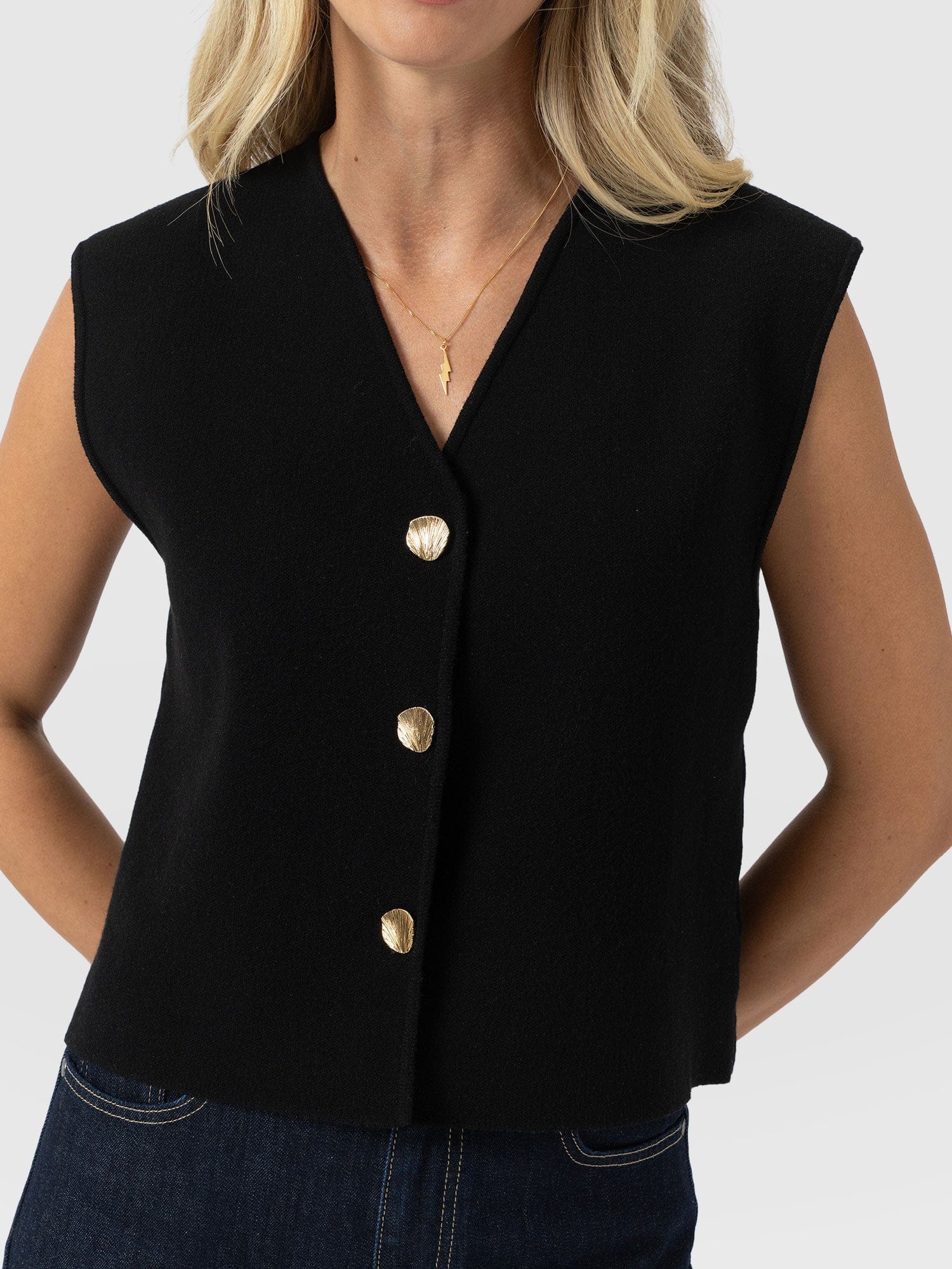 Maeva Knit Waistcoat - Black - Women's Jumpers | Saint + Sofia® UK