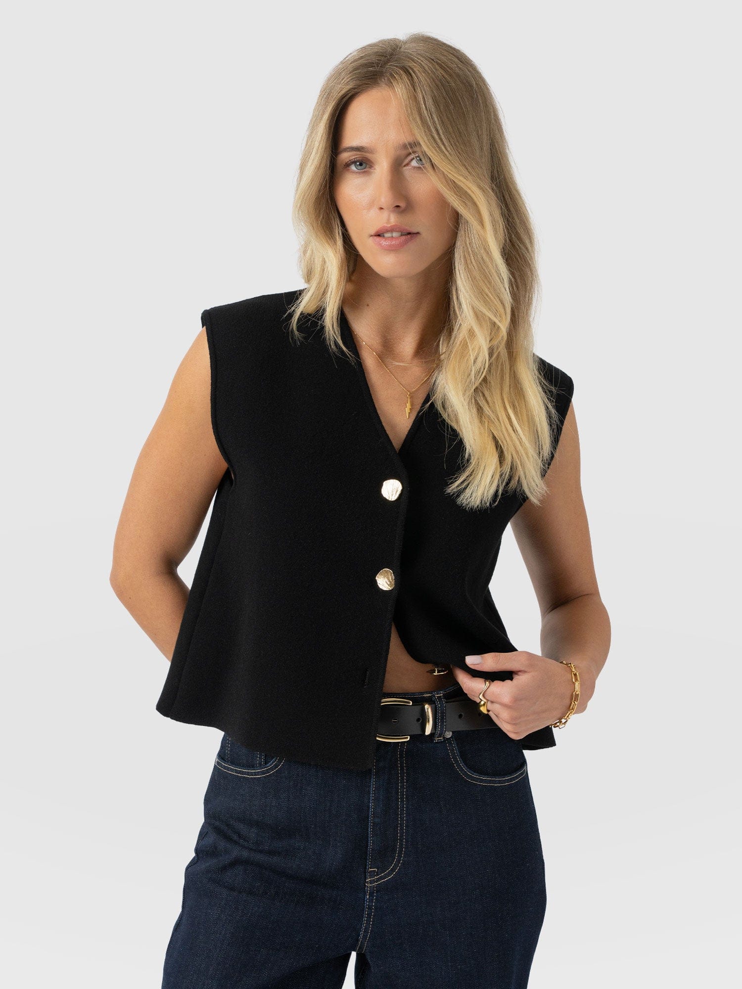 Maeva Knit Waistcoat - Black - Women's Jumpers | Saint + Sofia® UK